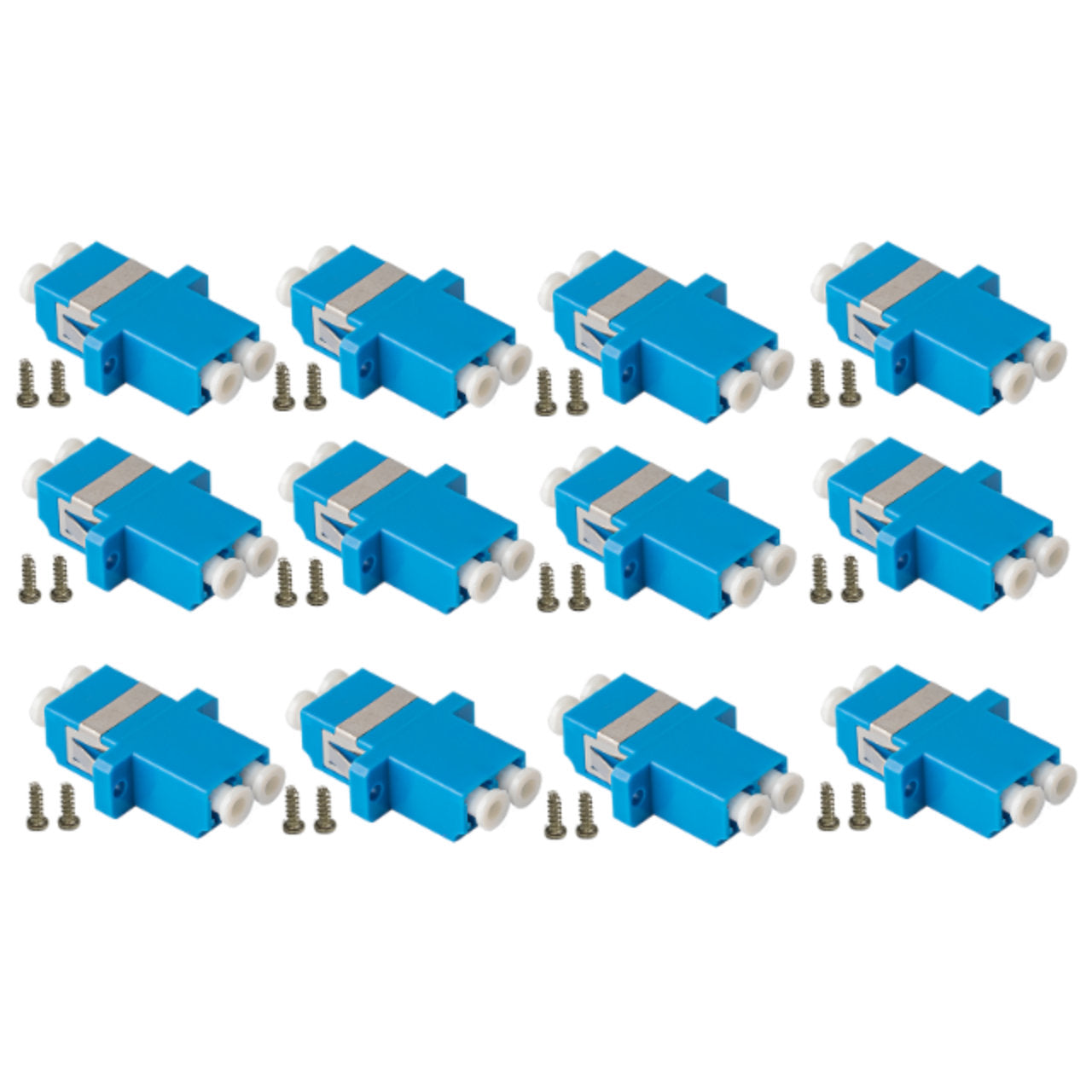 12-pack Blue Duplex LC to LC Fiber Optic Adapter Coupler for Singlemode Fiber Patch Cable | Duplex LC Adapter with Screws