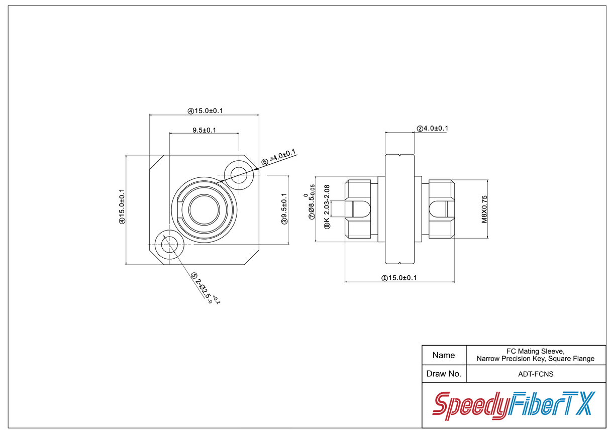 6-pack FC/APC to FC/APC Mating Sleeve Narrow Key Square Flange 2.0mm