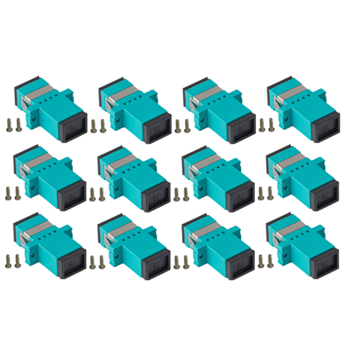 12-pack Aqua Simplex SC to SC Fiber Optic Adapter Coupler for Multimode Fiber Patch Cable | Simplex SC Adapter with Screws