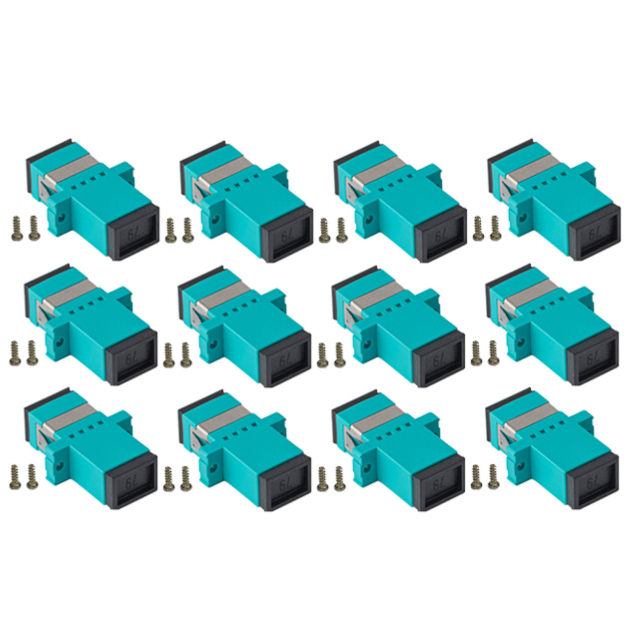 12-pack Aqua Simplex SC to SC Fiber Optic Adapter Coupler for Multimode Fiber Patch Cable | Simplex SC Adapter with Screws