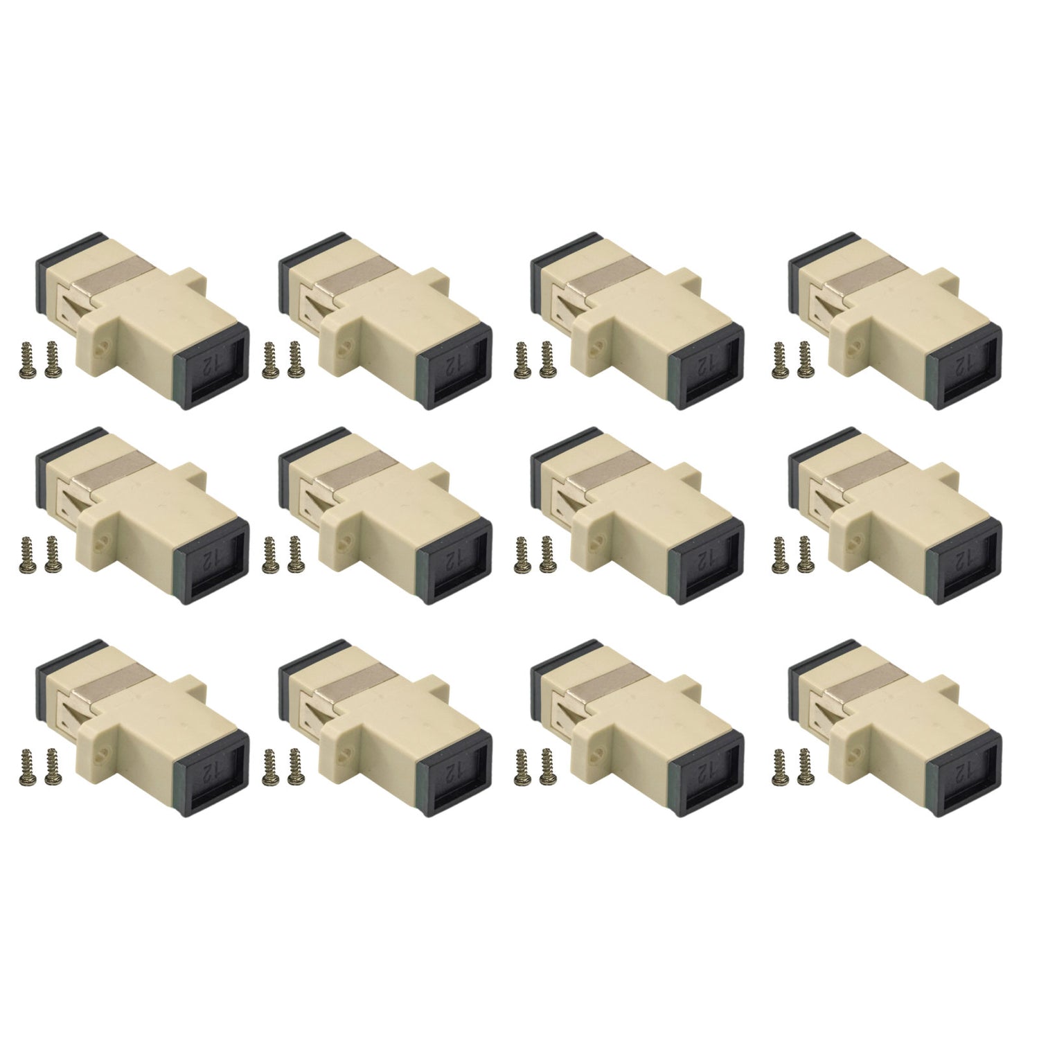 12-pack Beige Simplex SC to SC Fiber Optic Adapter Coupler for Multimode Fiber Patch Cable | Simplex SC Adapter with Screws