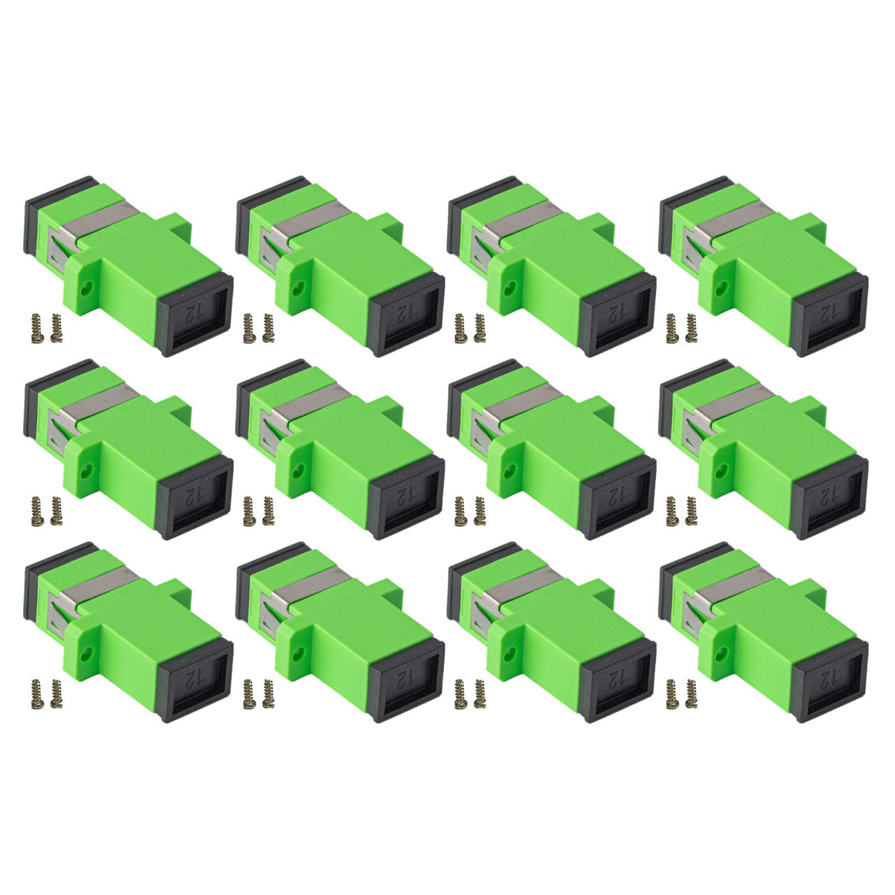 12-pack Green Simplex SC to SC Fiber Optic Adapter Coupler for Singlemode Fiber Patch Cable | Simplex SC Adapter with Screws
