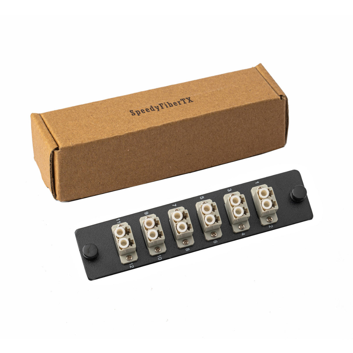 12-Port LGX Compatible Fiber Patch Panel with Numbered Ports, Preloaded with Beige LC Adapters/Couplers