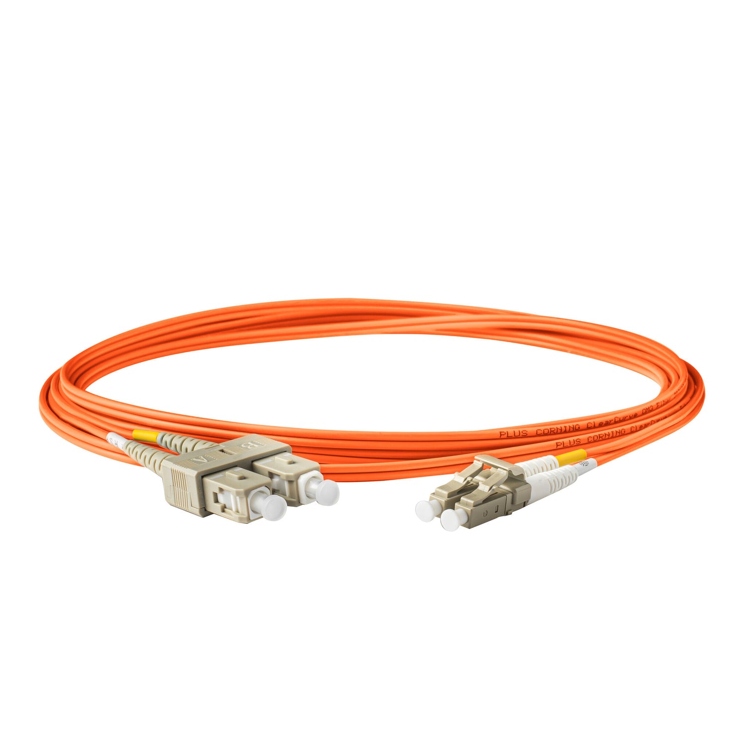 TAA合規 | 電信級 0.2dB  LC/UPC to SC/UPC 多模 OM1 雙工光纖跳線 | 康寧纖芯 |  橘色 OFNR 外被