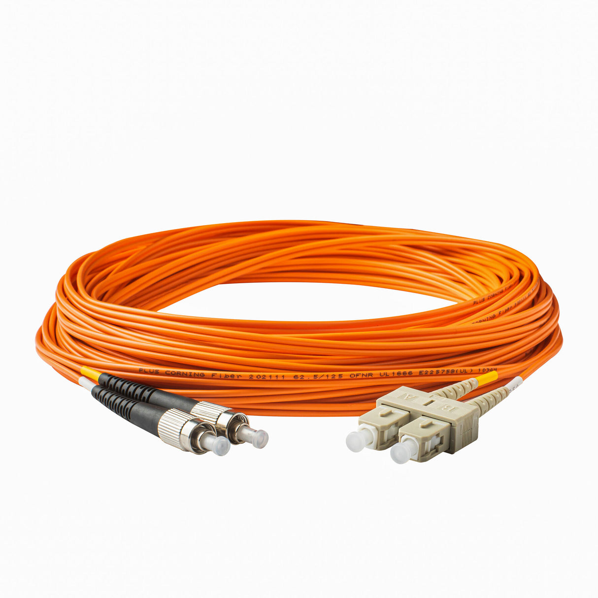 0.2dB SC/UPC to FC/UPC Multimode OM1 Duplex Fiber Patch Cable | Corning InfiniCor 300 Optical 62.5 µm Multimode Fiber |  Orange OFNP Jacket