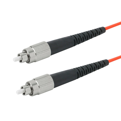FC-FC multimode OM1 simplex fiber patch cable with Corning InfiniCor OM1 62.5/125um fiber, orange jacket, available in custom lengths. Ideal for data centers, enterprise networks, and server rooms.