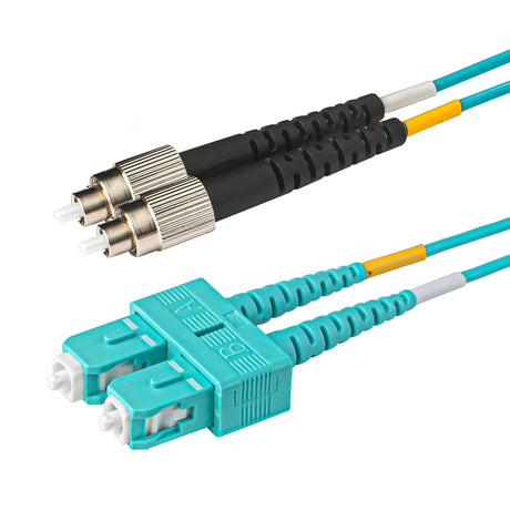 SC-FC multimode OM3 fiber patch cable with Corning OM3 50/125um optical fiber, available in custom lengths and specifications. Ideal for data centers, enterprise networks, and telecom rooms.