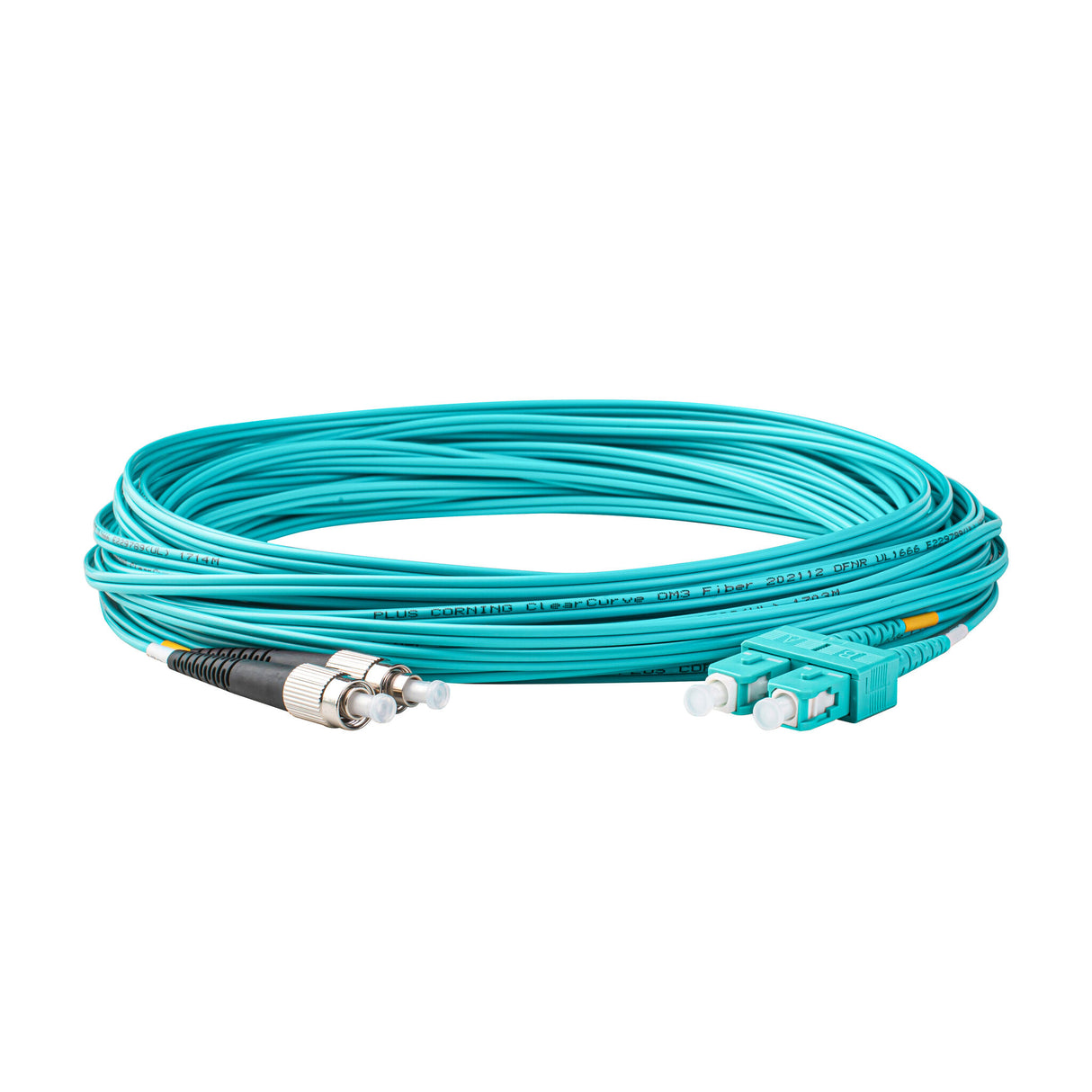 0.2dB SC/UPC to FC/UPC Multimode OM3 Duplex Fiber Patch Cable | Corning ClearCurve OM3 50 µm Laser-Optimized Fiber |  Aqua OFNP Jacket, Aqua  Connectors