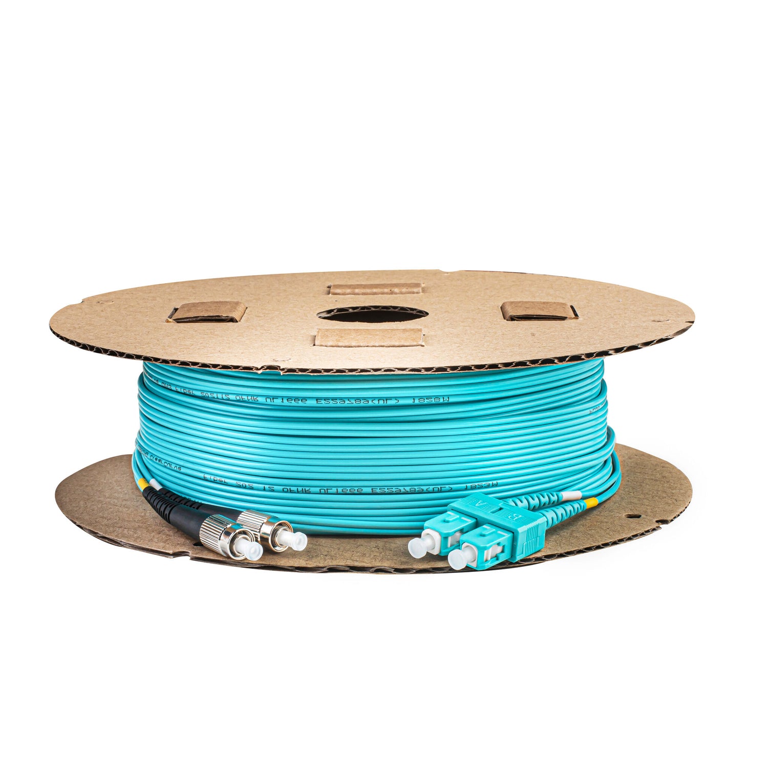0.2dB SC/UPC to FC/UPC Multimode OM3 Duplex Fiber Patch Cable | Corning ClearCurve OM3 50 µm Laser-Optimized Fiber |  Aqua OFNP Jacket, Aqua  Connectors