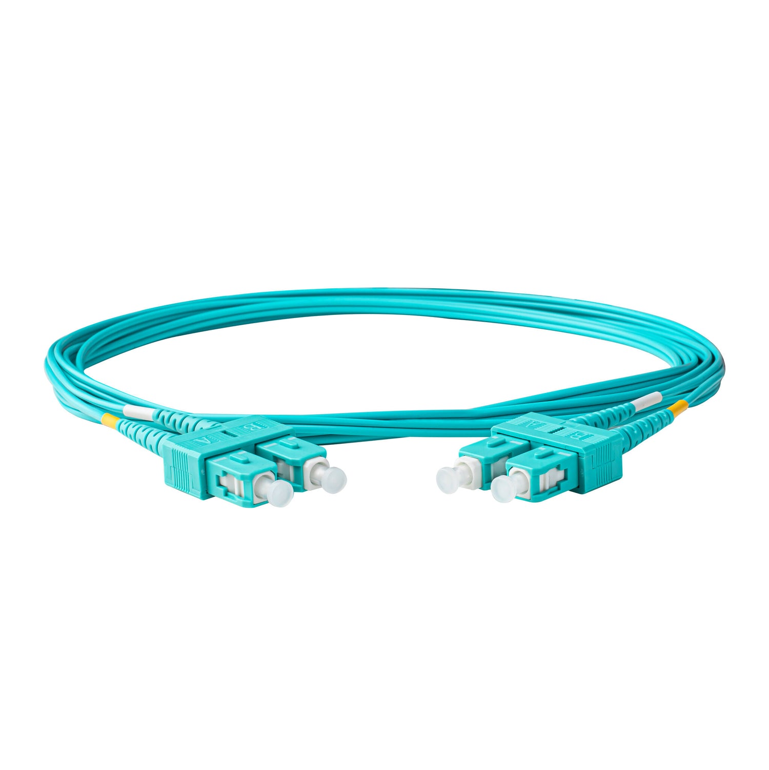 TAA合規 | 電信級 0.2dB  SC/UPC to SC/UPC 多模 OM3 雙工光纖跳線 | 康寧纖芯 |  水綠色 OFNR 外被, 水綠色接頭