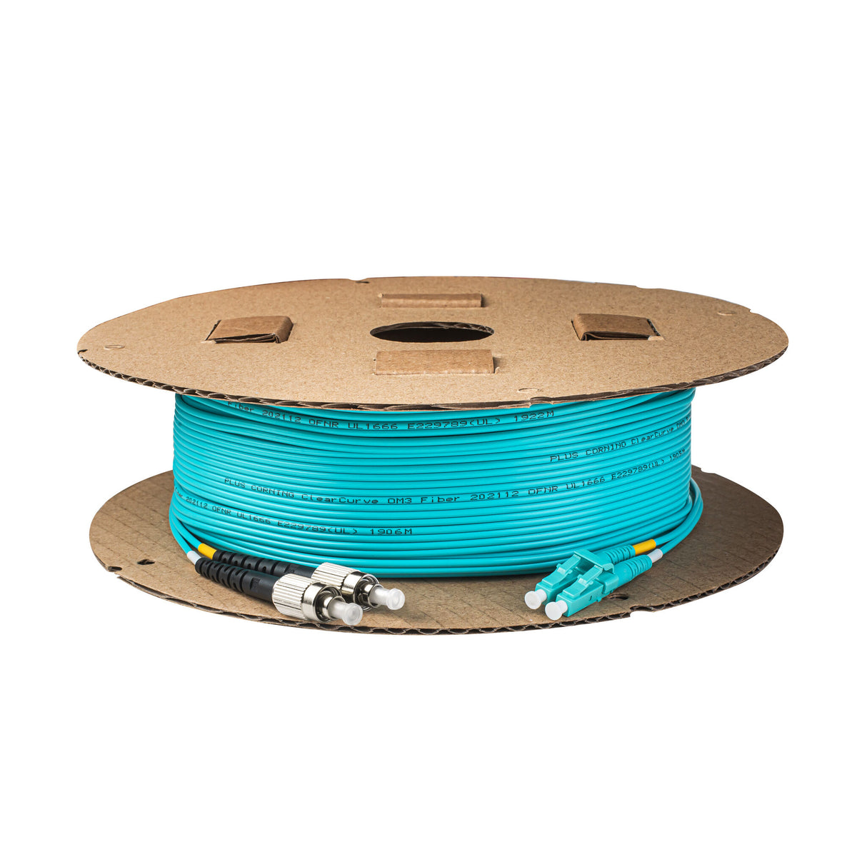 0.2dB LC/UPC to FC/UPC Multimode OM3 Duplex Fiber Patch Cable | Corning ClearCurve OM3 50 µm Laser-Optimized Fiber |  Aqua LSZH Jacket, Beige  Connectors