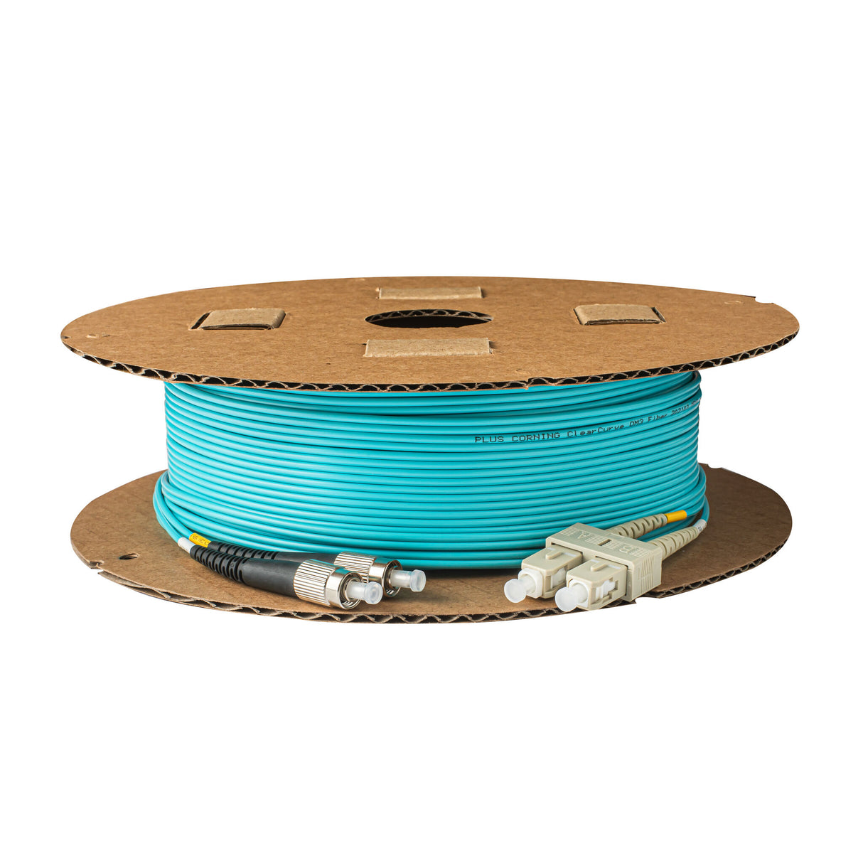0.2dB SC/UPC to FC/UPC Multimode OM3 Duplex Fiber Patch Cable | Corning ClearCurve OM3 50 µm Laser-Optimized Fiber |  Aqua OFNP Jacket, Beige  Connectors