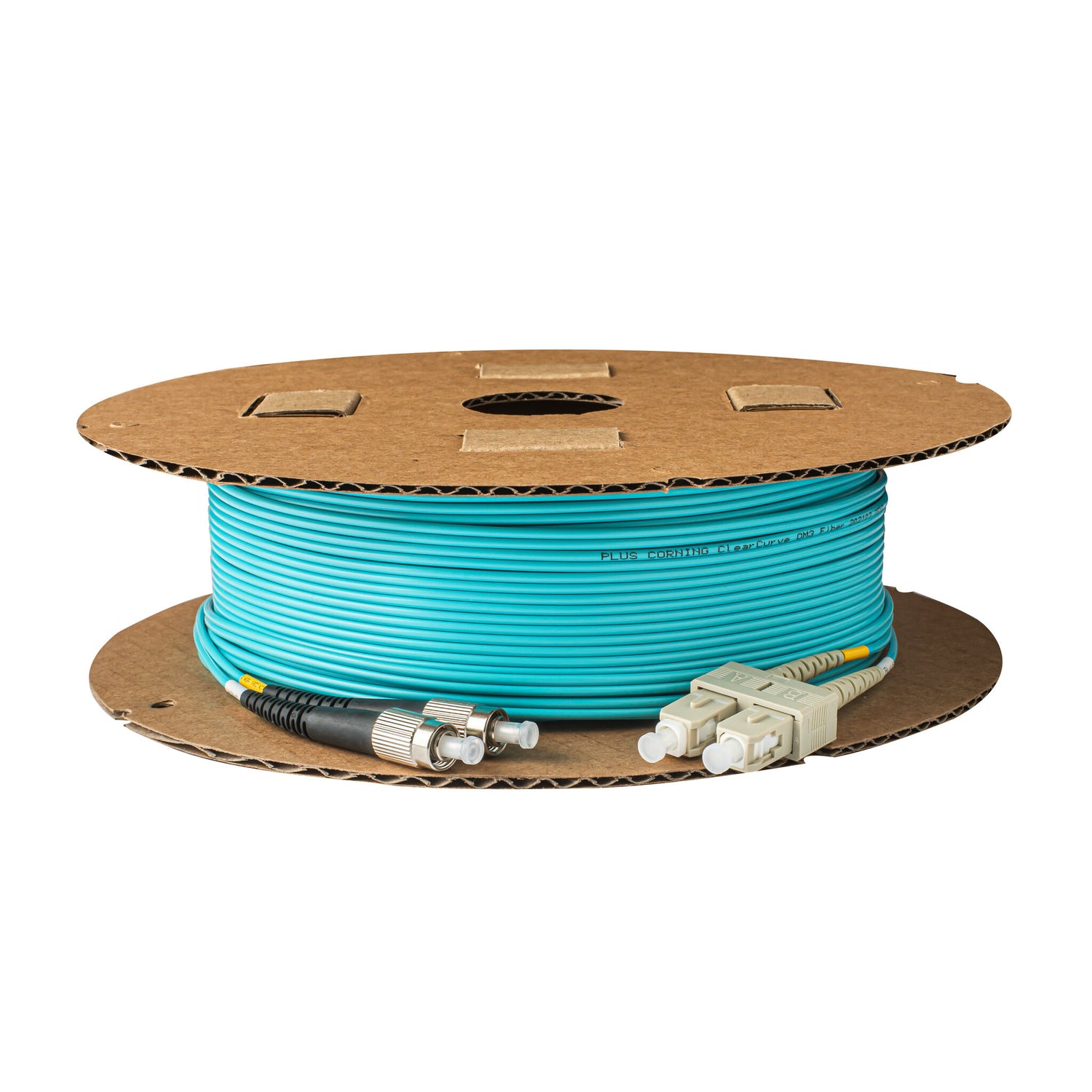 0.2dB SC/UPC to FC/UPC Multimode OM3 Duplex Fiber Patch Cable | Corning ClearCurve OM3 50 µm Laser-Optimized Fiber |  Aqua OFNP Jacket, Beige  Connectors