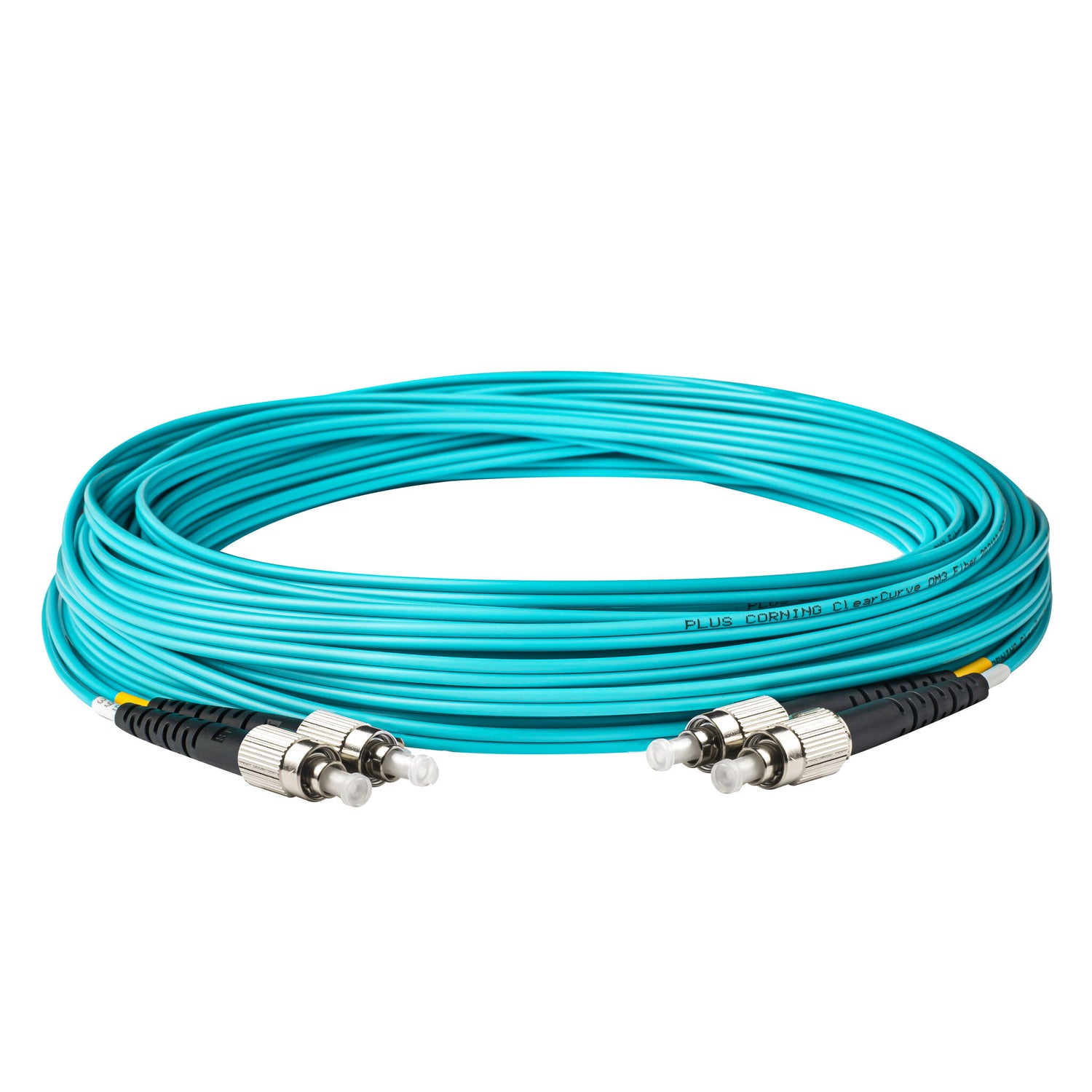 0.2dB FC/UPC to FC/UPC Multimode OM3 Duplex Fiber Patch Cable | Corning ClearCurve OM3 50 µm Laser-Optimized Fiber |  Aqua LSZH Jacket, Metal  Connectors