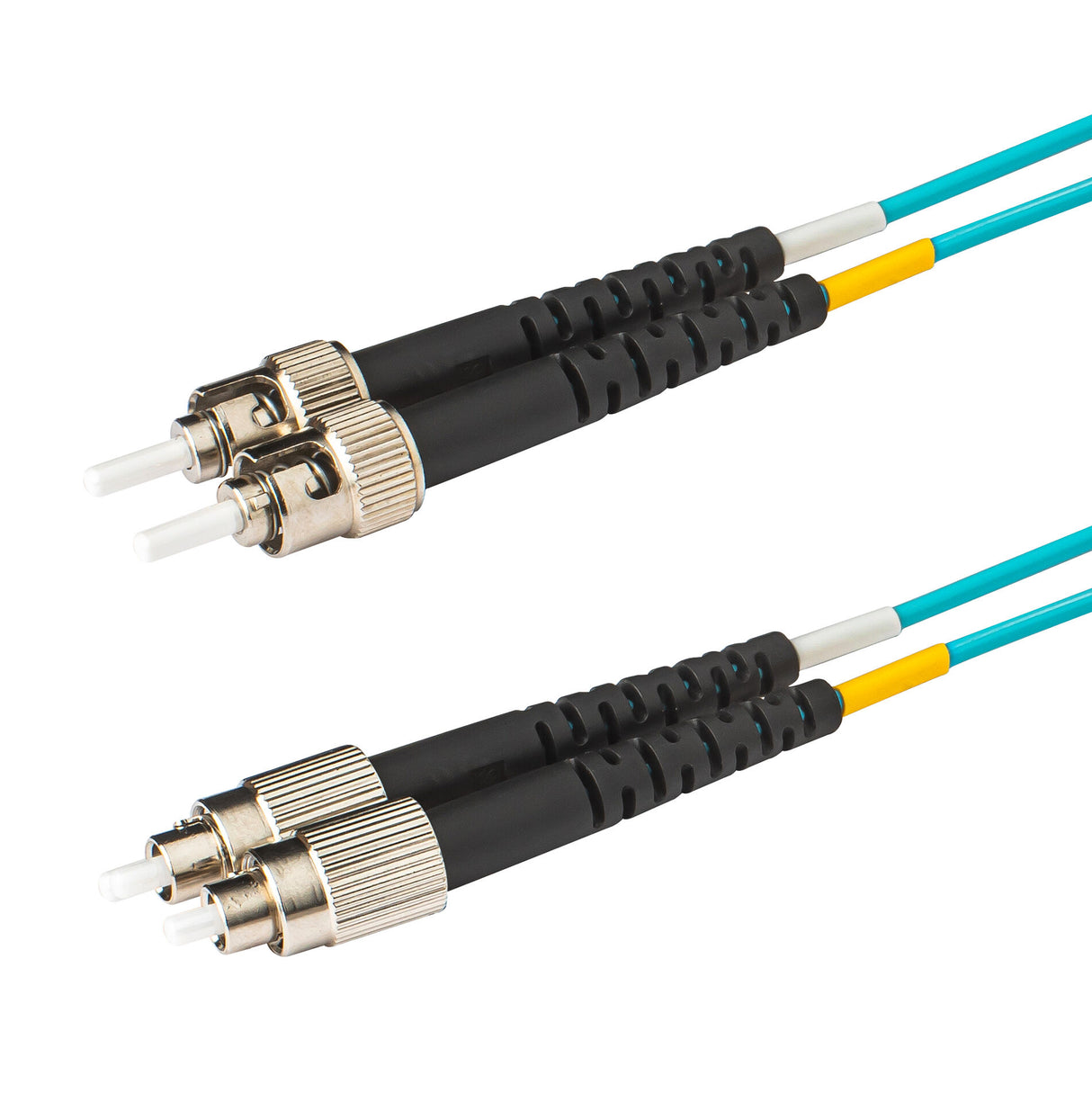 ST-FC multimode OM3 fiber patch cable with Corning OM3 50/125um optical fiber, available in custom lengths and specifications. Ideal for data centers, enterprise networks, and telecom rooms.