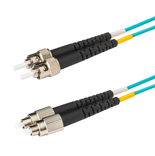 ST-FC multimode OM3 fiber patch cable with Corning OM3 50/125um optical fiber, available in custom lengths and specifications. Ideal for data centers, enterprise networks, and telecom rooms.
