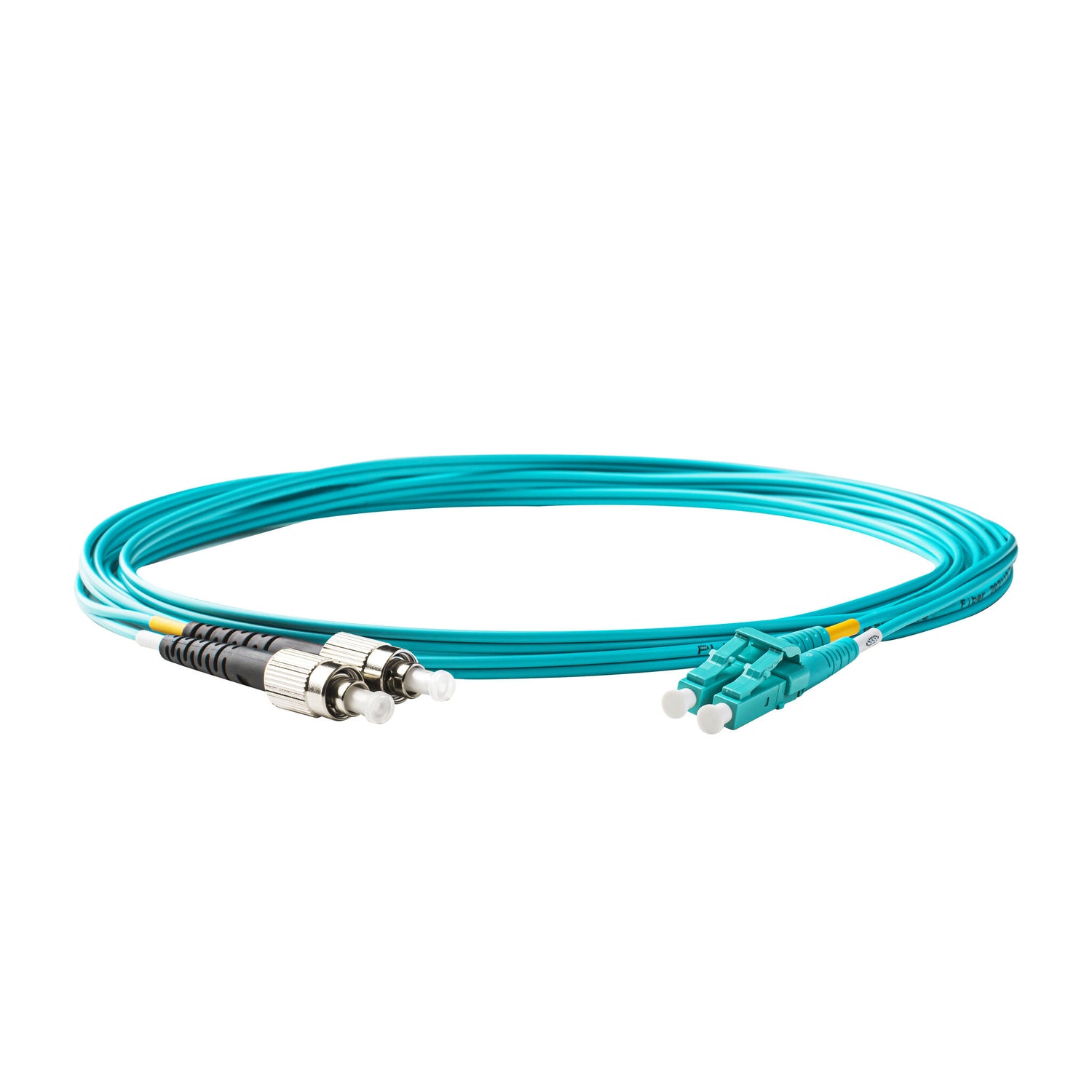 0.2dB LC/UPC to FC/UPC Multimode OM4 Duplex Fiber Patch Cable | Corning ClearCurve OM4 50 µm Laser-Optimized Fiber |  Aqua LSZH Jacket, Aqua  Connectors