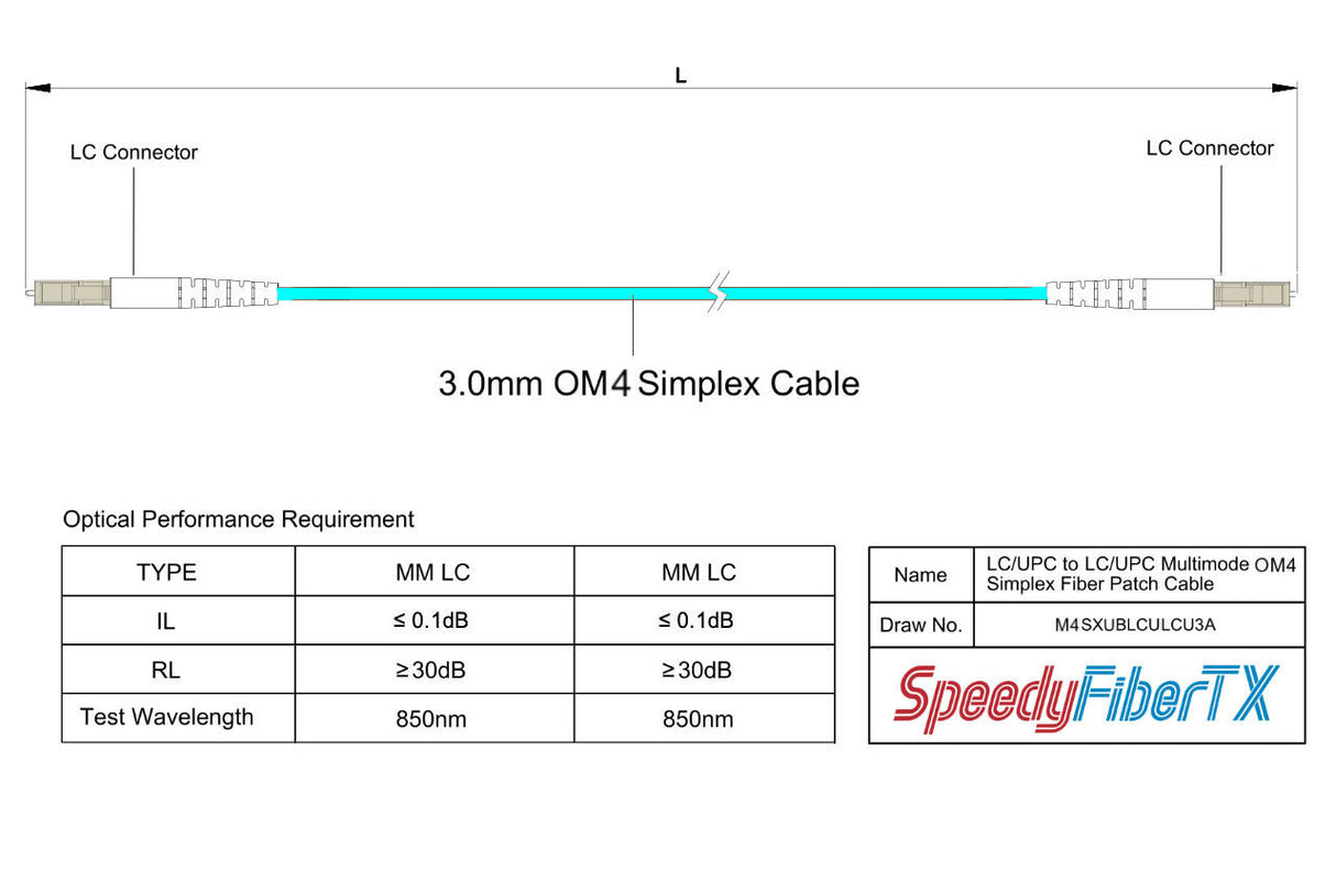 Ultra Low Loss 0.1dB LC/UPC to LC/UPC Multimode OM4 Simplex Fiber Patch Cable | Corning ClearCurve OM4 50 µm Laser-Optimized Fiber |  Aqua OFNR Jacket, Beige  Connectors