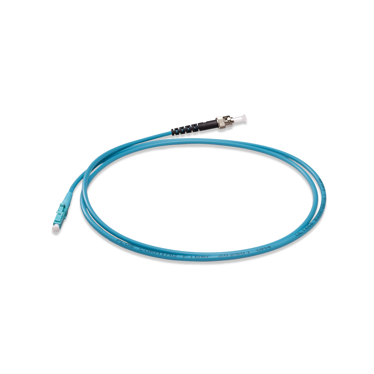 TAA合規 | 電信級 0.2dB  LC/UPC to ST/UPC 多模 OM4 單工光纖跳線 | 康寧纖芯 |  水綠色 OFNR 外被, 水綠色接頭
