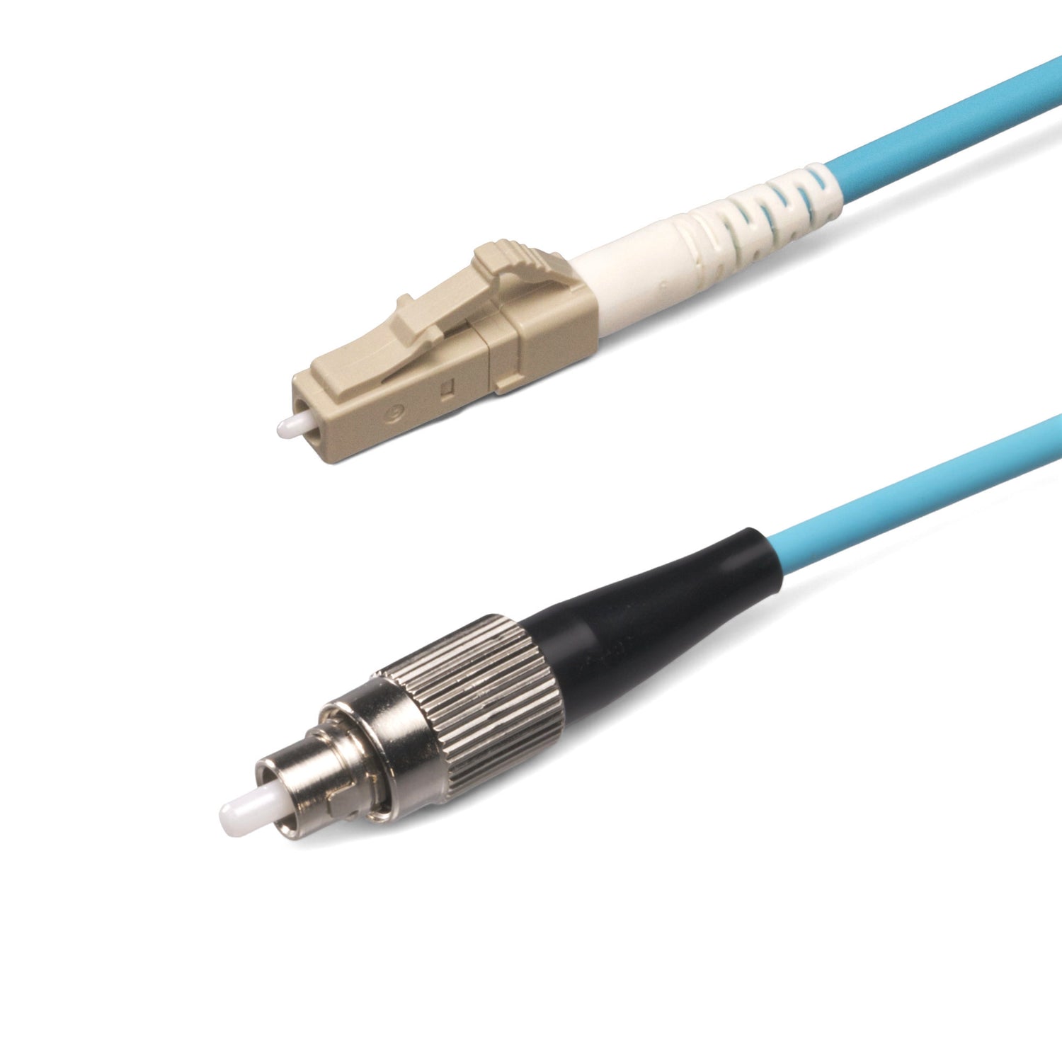 SpeedyFiberTX LC/UPC to FC/UPC Multimode OM4 Simplex Fiber Patch Cable | Corning ClearCurve OM4 50 µm Laser-Optimized Fiber |  Aqua Jacket ,Beige  Connectors