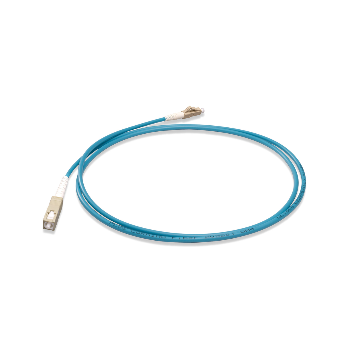 TAA合規 | 電信級 0.2dB  LC/UPC to SC/UPC 多模 OM4 單工光纖跳線 | 康寧纖芯 |  水綠色 OFNR 外被, 米色接頭
