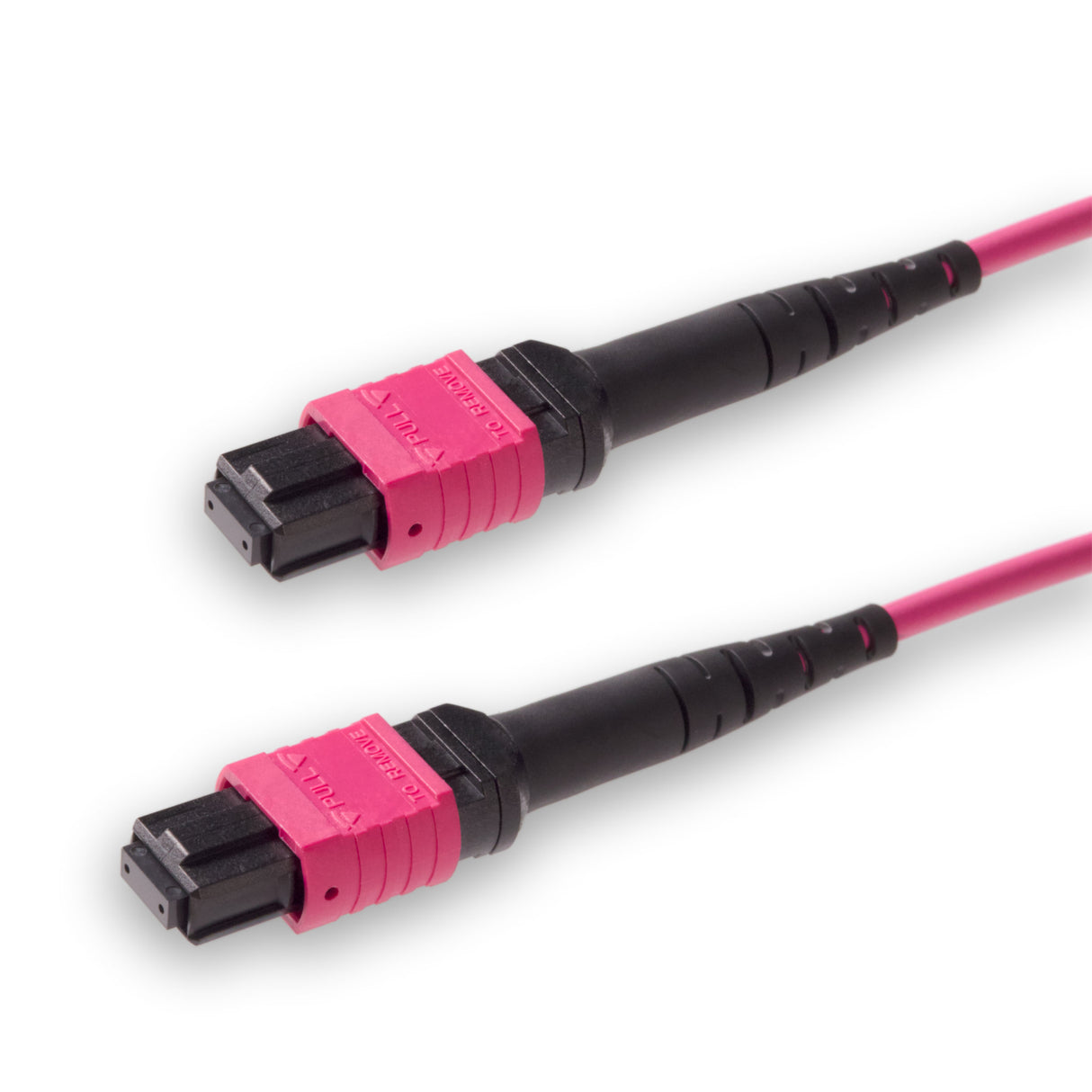 8 芯低插損母頭 MPO/UPC 轉母頭 MPO/UPC 跳線 | 康寧® ClearCurve® OM4 多模光纖 | 極性B,洋紅色 MPO-12 接頭,洋紅色外被 | OFNP 外被
