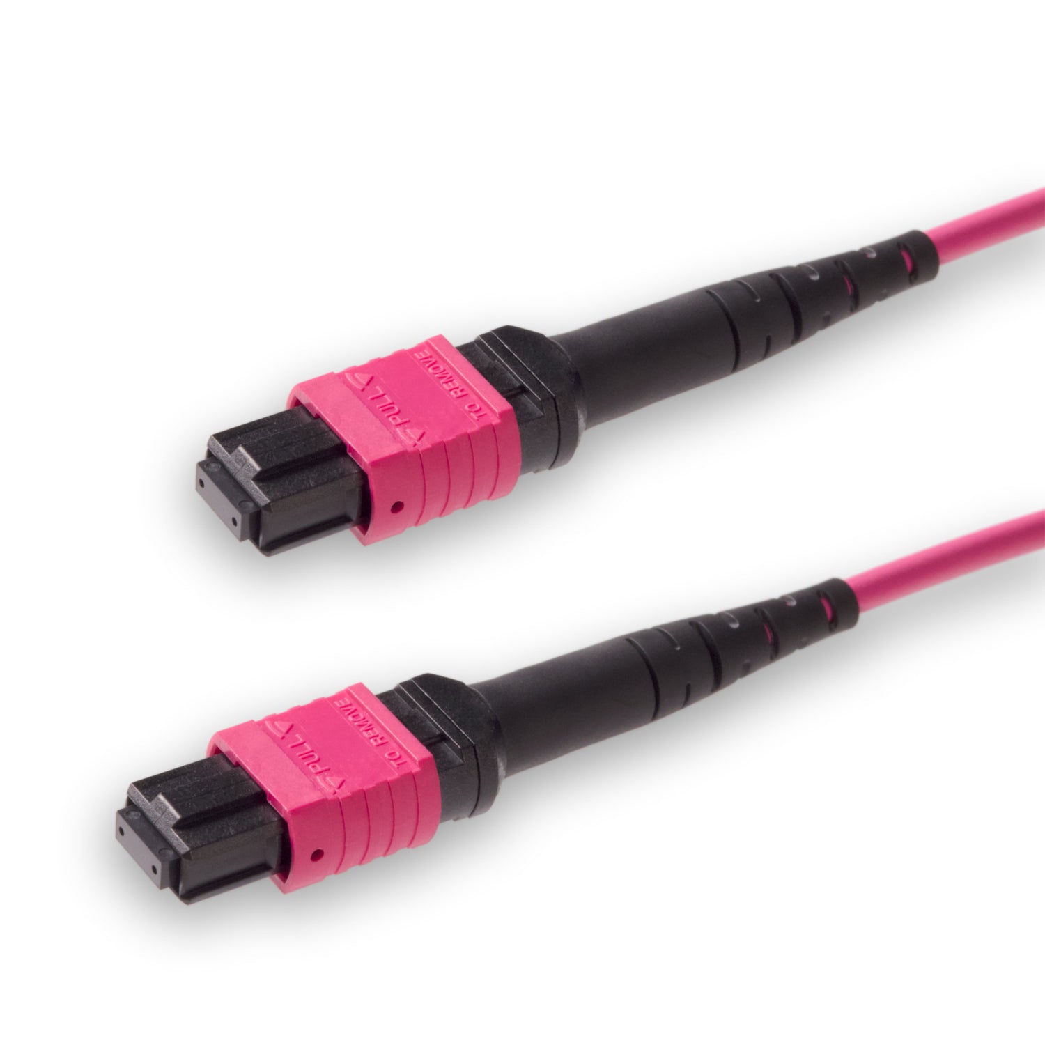 8 芯低插損母頭 MPO/UPC 轉母頭 MPO/UPC 跳線 | 康寧® ClearCurve® OM4 多模光纖 | 極性B,洋紅色 MPO-12 接頭,洋紅色外被 | OFNP 外被