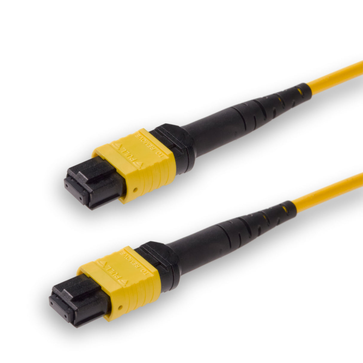 8 芯低插損母頭 MPO/APC 轉母頭 MPO/APC 跳線 | 康寧® SMF-28® Ultra 單模光纖 | OS1/OS2 兼容 | 極性B,黃色 MPO-12 接頭,黃色外被 | OFNP 外被