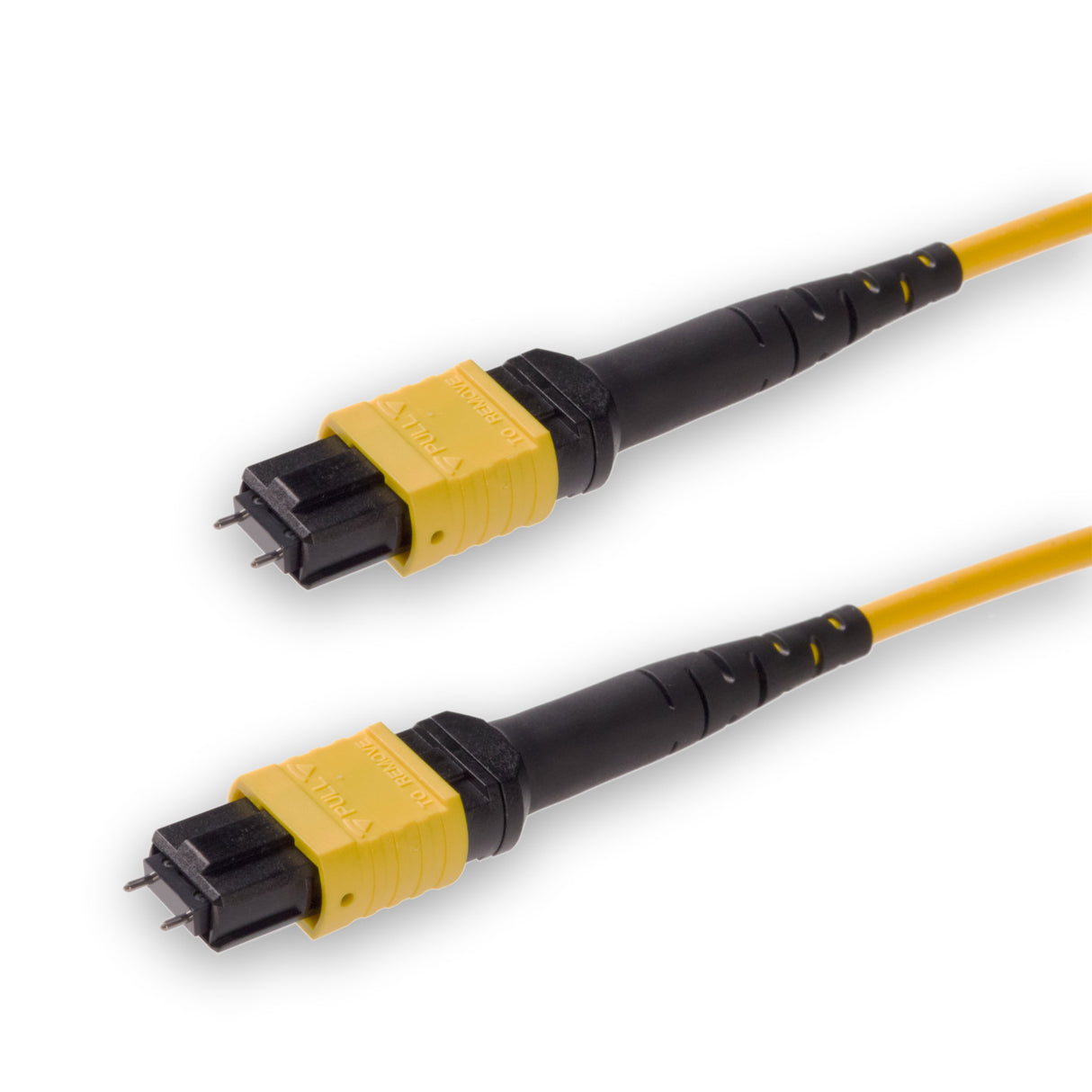 12-Fiber Low Loss Pinned MPO/APC to Pinned MPO/APC Jumper | Corning® SMF-28® Ultra Single-mode Optical Fiber | OS1/OS2 Compatible | Type A, Yellow MPO Connectors, Yellow Cable Jacket | LSZH Jacket