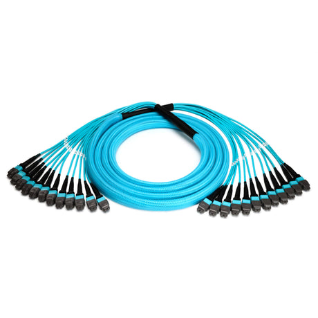 144-Fiber Elite Non-Pinned MTP® to MTP® Trunk Cable with Corning® ClearCurve® OM4 Multimode Fiber, Type B polarity, Magenta Jacket and Aqua Connectors on both ends