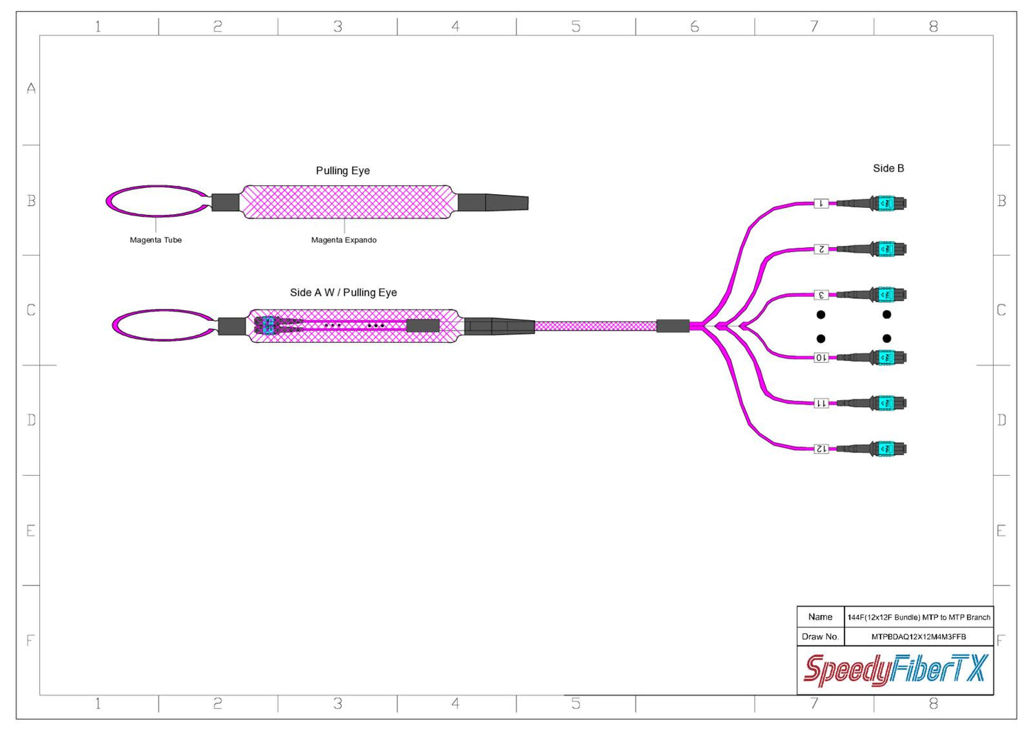 144-Fiber Elite Non-Pinned MTP® to Non-Pinned MTP® Trunk Cable | Corning® ClearCurve® OM4 Multimode Optical Fiber | Type B, Aqua MTP® Connectors, Magenta Cable Jacket | LSZH Jacket