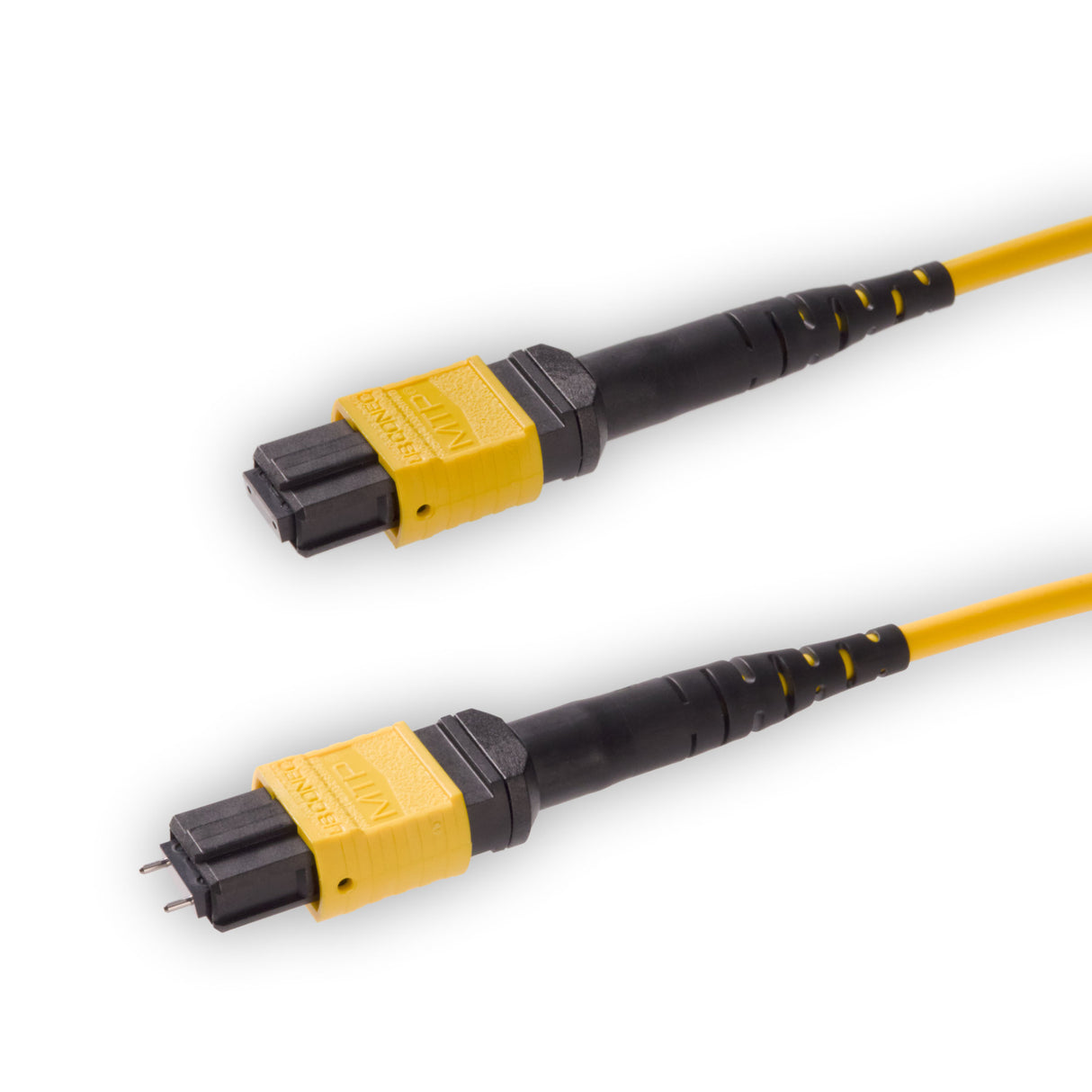 12-Fiber Elite Pinned MTP®/APC to Non-Pinned MTP®/APC Jumper | Corning® SMF-28® Ultra Single-mode Optical Fiber | OS1/OS2 Compatible | Type A, Yellow MTP® Connectors, Yellow Cable Jacket | OFNR Jacket