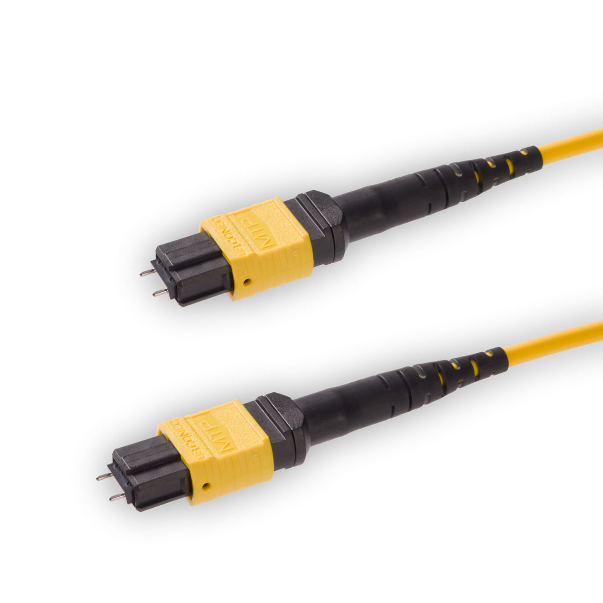 12-Fiber Elite Pinned MTP®/APC to Pinned MTP®/APC Jumper | Corning® SMF-28® Ultra Single-mode Optical Fiber | OS1/OS2 Compatible | Type A, Yellow MTP® Connectors, Yellow Cable Jacket | OFNR Jacket