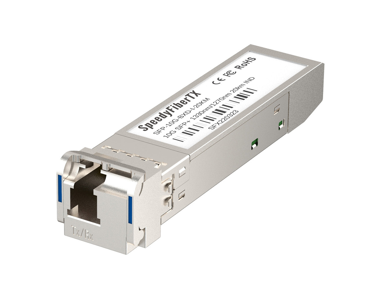 SpeedyFiberTX 10GBASE-BX20-D BiDi SFP+ 1330nm-TX/1270nm-RX 20km DOM Simplex LC/UPC SMF Optical Transceiver Module (Industrial)
