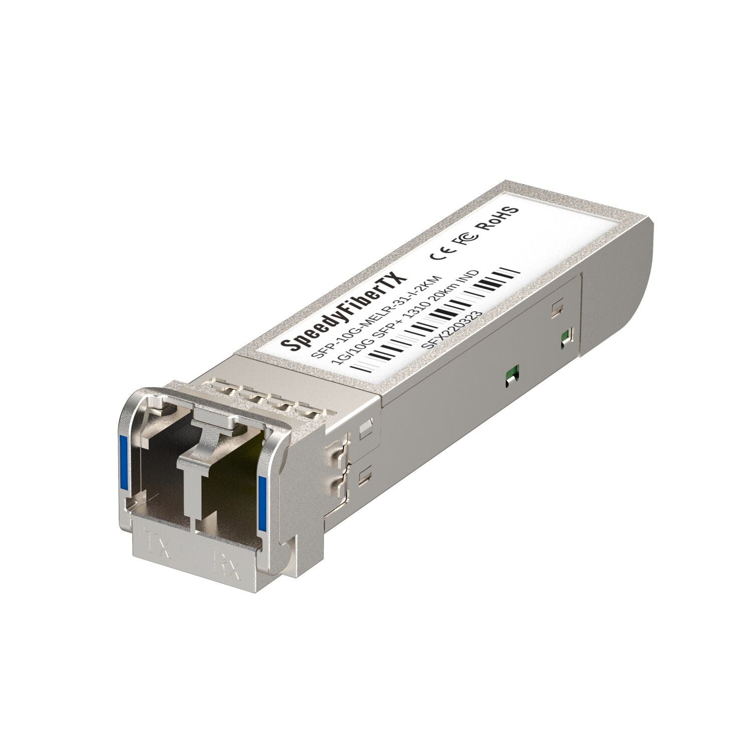 SpeedyFiberTX 1/10GBASE-LR SFP+ 1310nm 20km DOM Duplex LC/UPC SMF Optical Transceiver Module (Industrial)