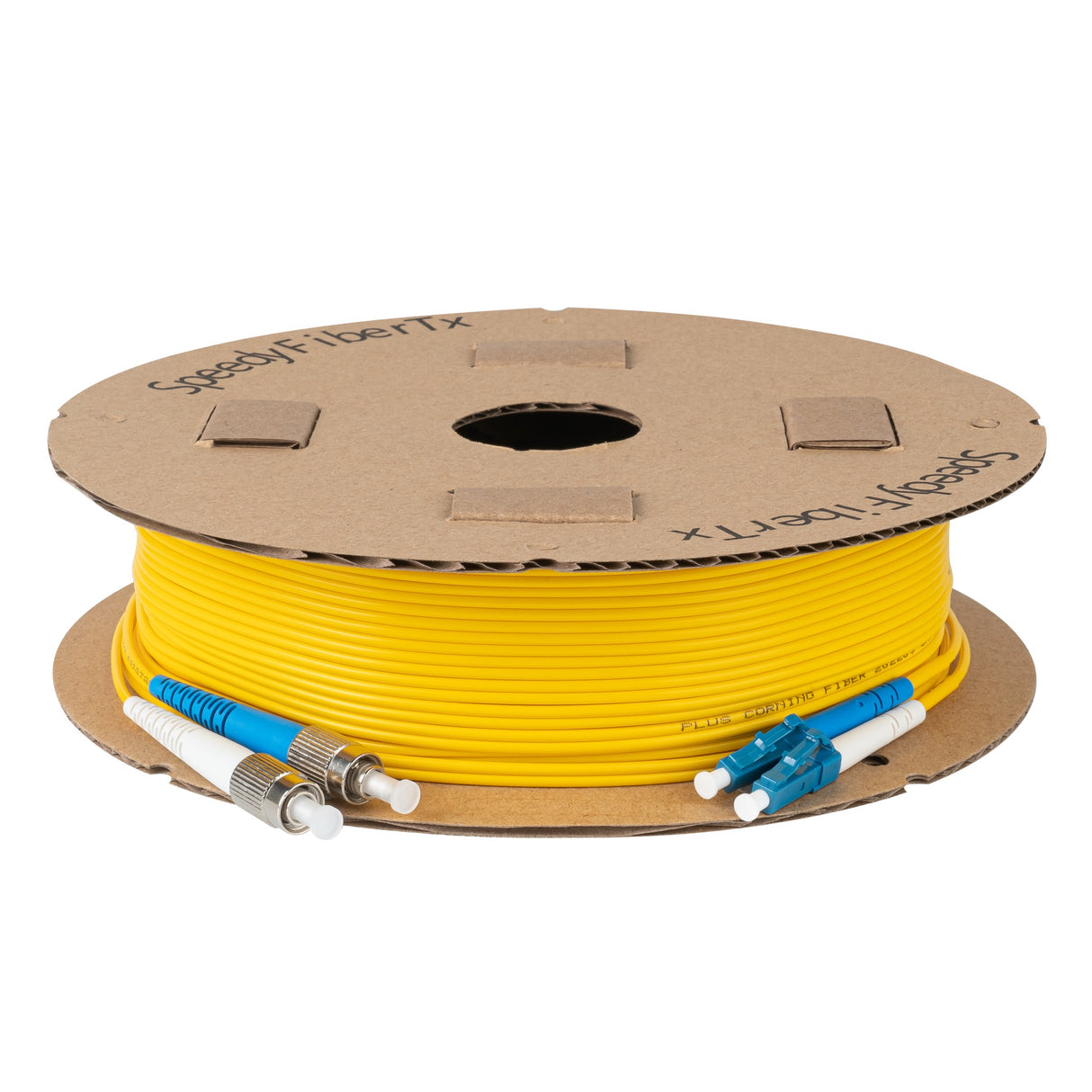 0.2dB LC/UPC to FC/UPC Single-mode Duplex Fiber Patch Cable | Corning SMF-28 Ultra Fiber | Blue and White Boots | OS1/OS2 Compatible | OFNR Jacket