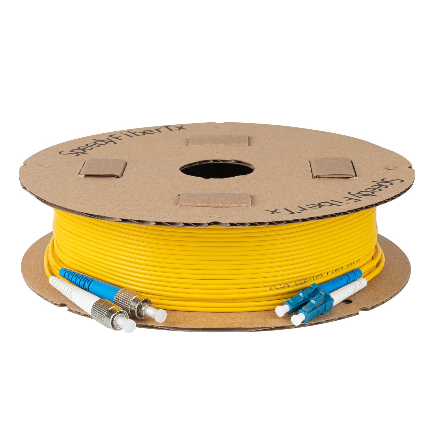 0.2dB LC/UPC to FC/UPC Single-mode Duplex Fiber Patch Cable | Corning SMF-28 Ultra Fiber | Blue and White Boots | OS1/OS2 Compatible | OFNR Jacket