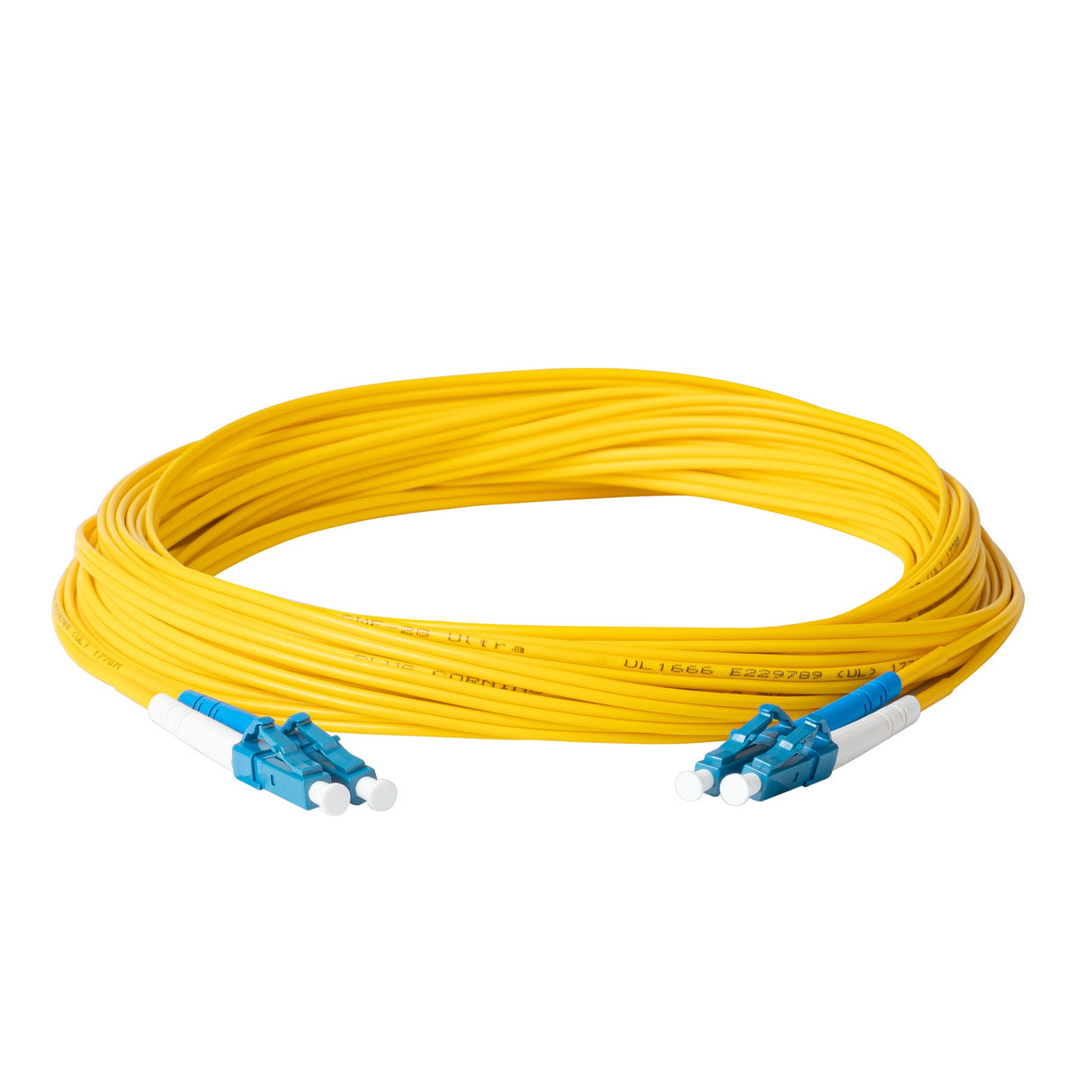 0.2dB LC/UPC to LC/UPC Single-mode Duplex Fiber Patch Cable | Corning SMF-28 Ultra Fiber | Blue and White Boots | OS1/OS2 Compatible | OFNR Jacket