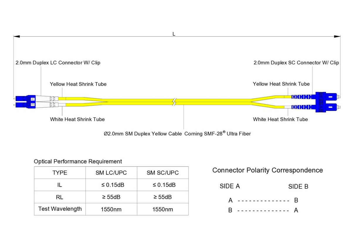 Low Loss 0.15dB LC/UPC to SC/UPC Single-mode Duplex Fiber Patch Cable | Corning SMF-28 Ultra Fiber | OS1/OS2 Compatible | OFNR Jacket