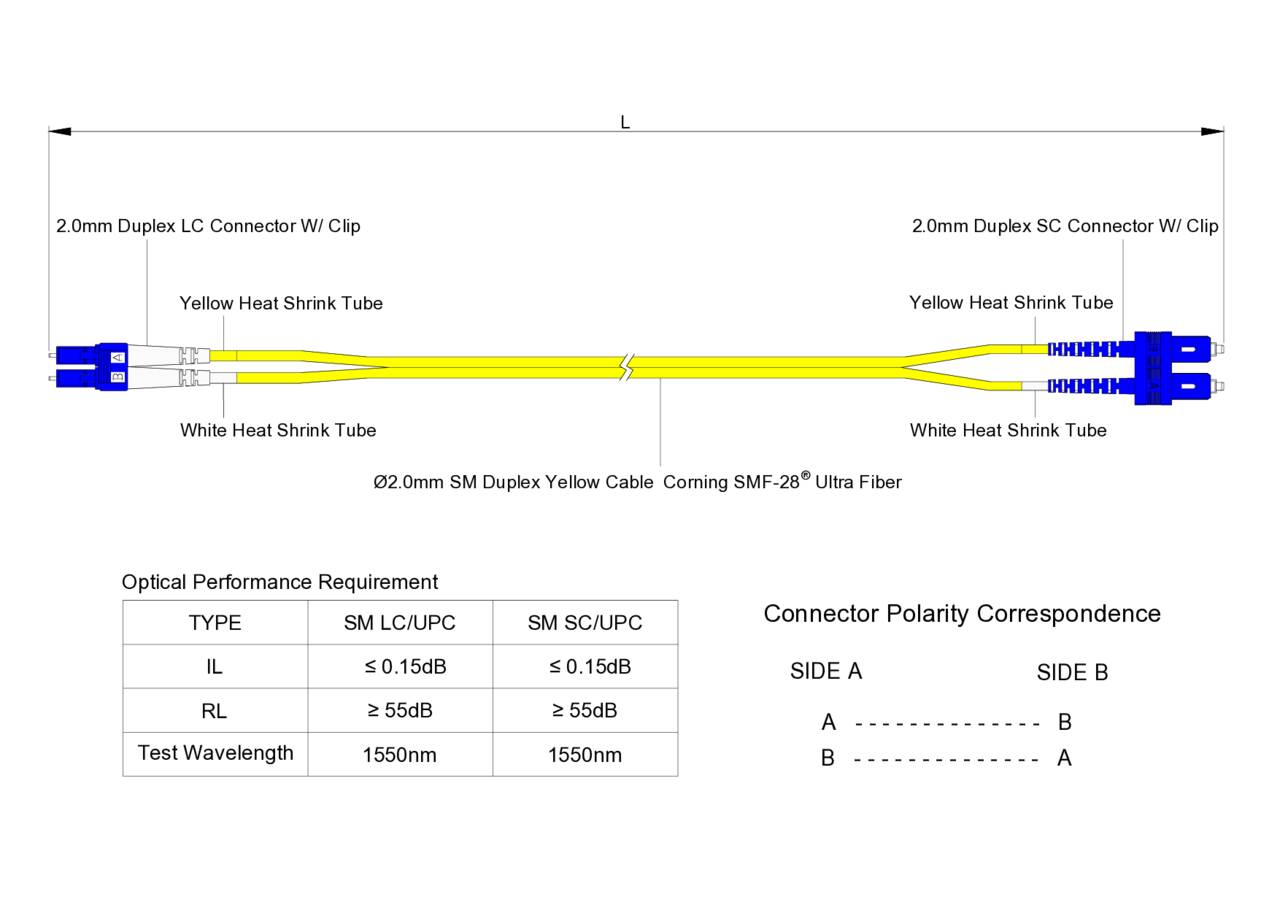 Low Loss 0.15dB LC/UPC to SC/UPC Single-mode Duplex Fiber Patch Cable | Corning SMF-28 Ultra Fiber | OS1/OS2 Compatible | OFNR Jacket