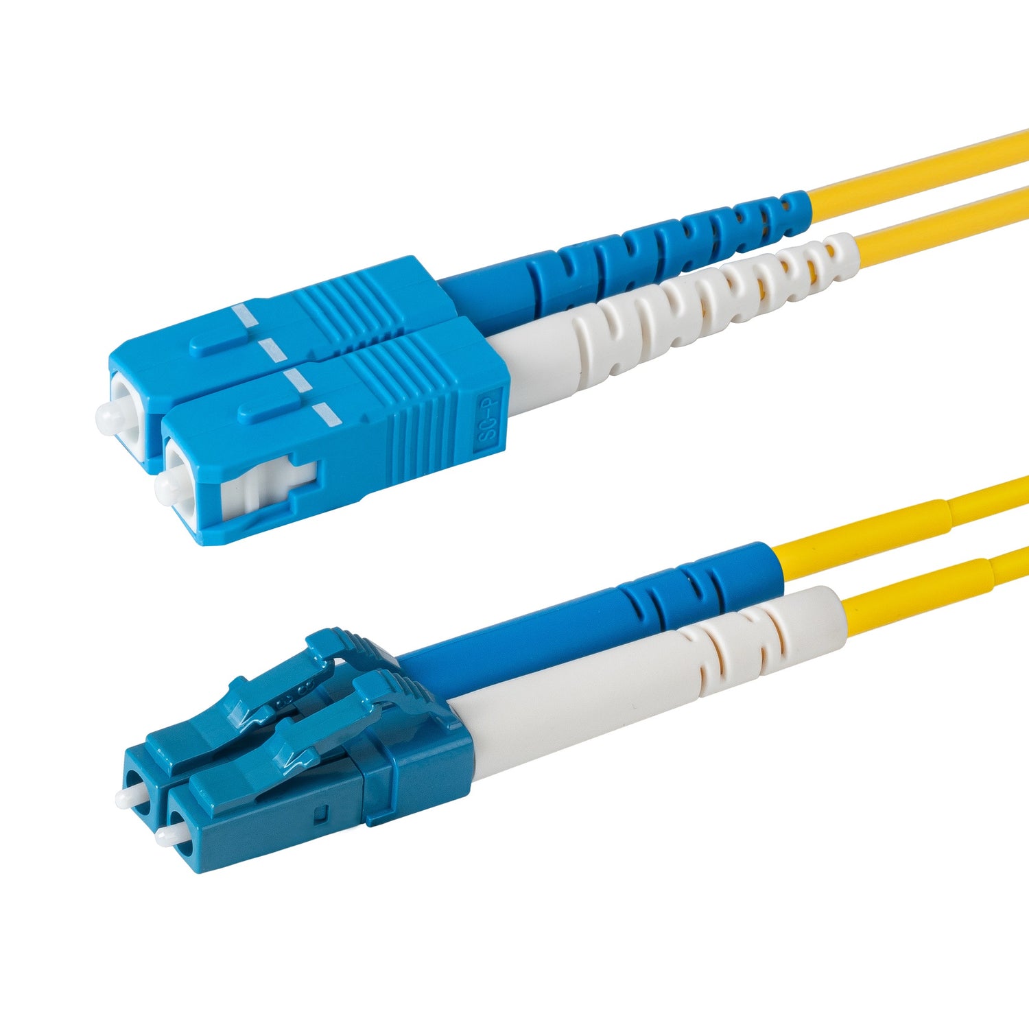 0.2dB LC/UPC to SC/UPC Single-mode Duplex Fiber Patch Cable | Corning SMF-28 Ultra Fiber | Blue and White Boots | OS1/OS2 Compatible | OFNR Jacket