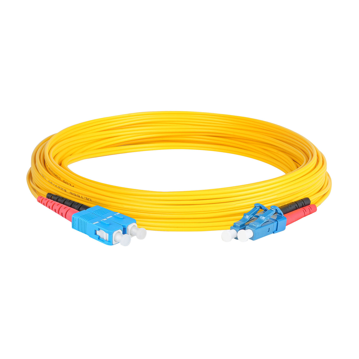 0.2dB LC/UPC to SC/UPC Single-mode Duplex Fiber Patch Cable | Corning SMF-28 Ultra Fiber | Red and Black Boots | OS1/OS2 Compatible | OFNR Jacket
