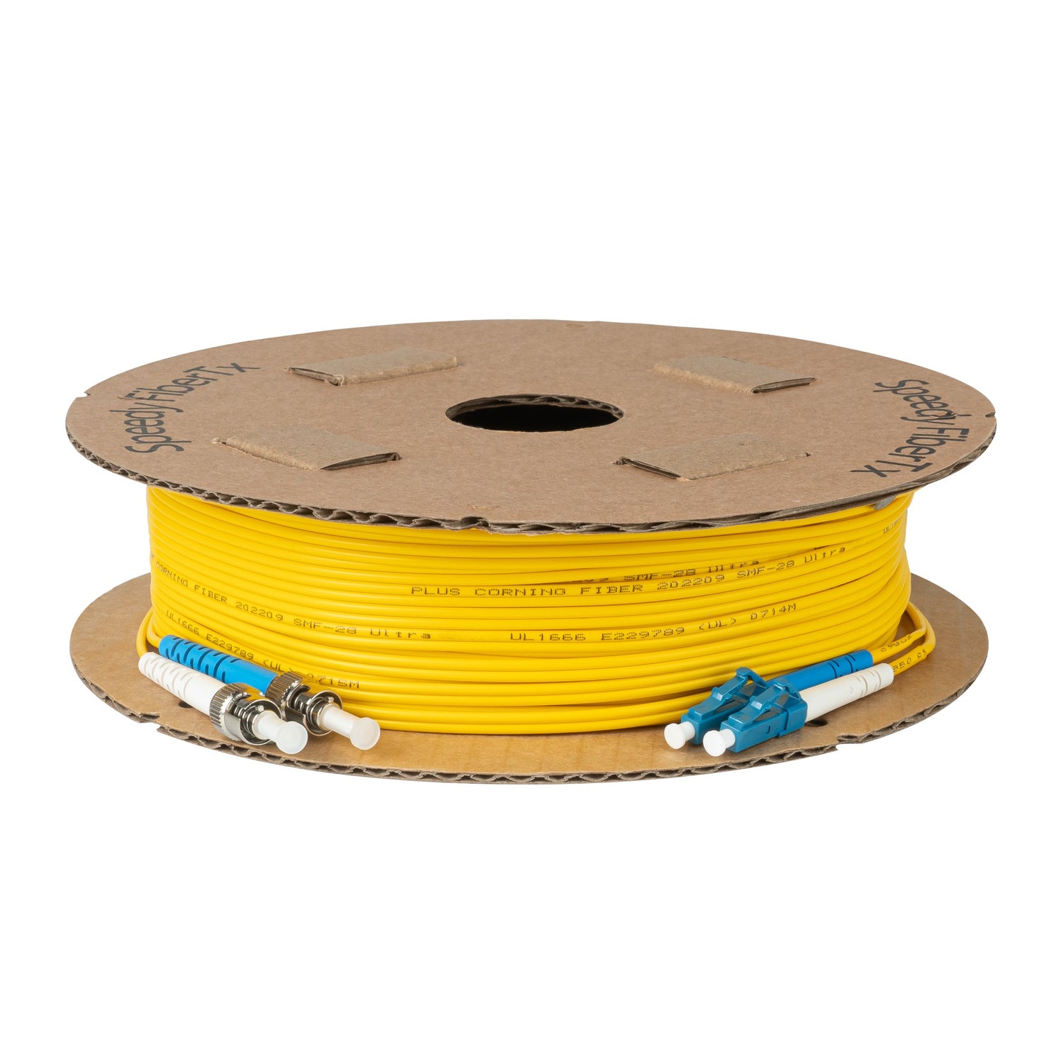 0.2dB LC/UPC to ST/UPC Single-mode Duplex Fiber Patch Cable | Corning SMF-28 Ultra Fiber | Blue and White Boots | OS1/OS2 Compatible | OFNR Jacket