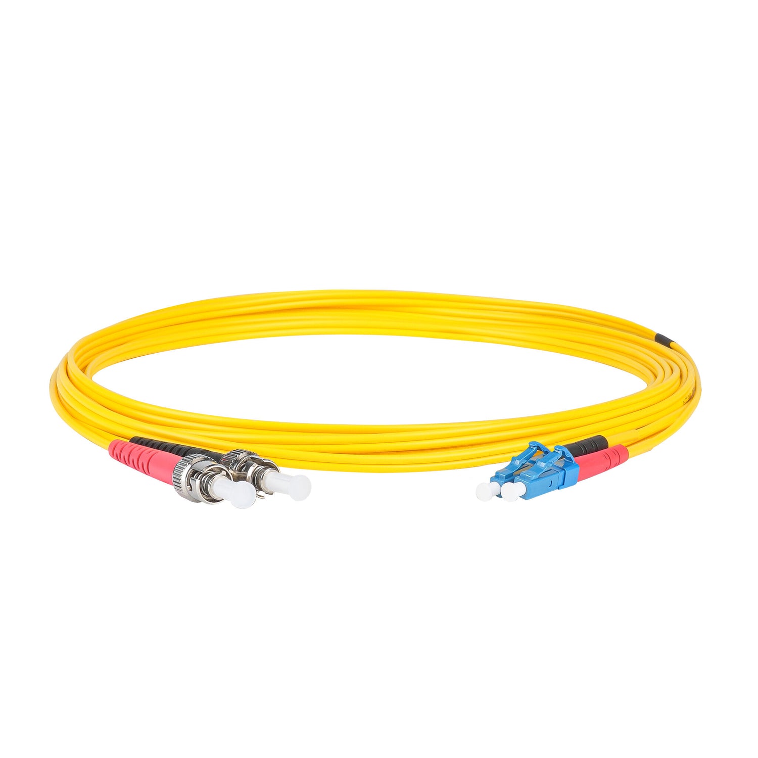 0.2dB LC/UPC to ST/UPC Single-mode Duplex Fiber Patch Cable | Corning SMF-28 Ultra Fiber | Red and Black Boots | OS1/OS2 Compatible | OFNR Jacket