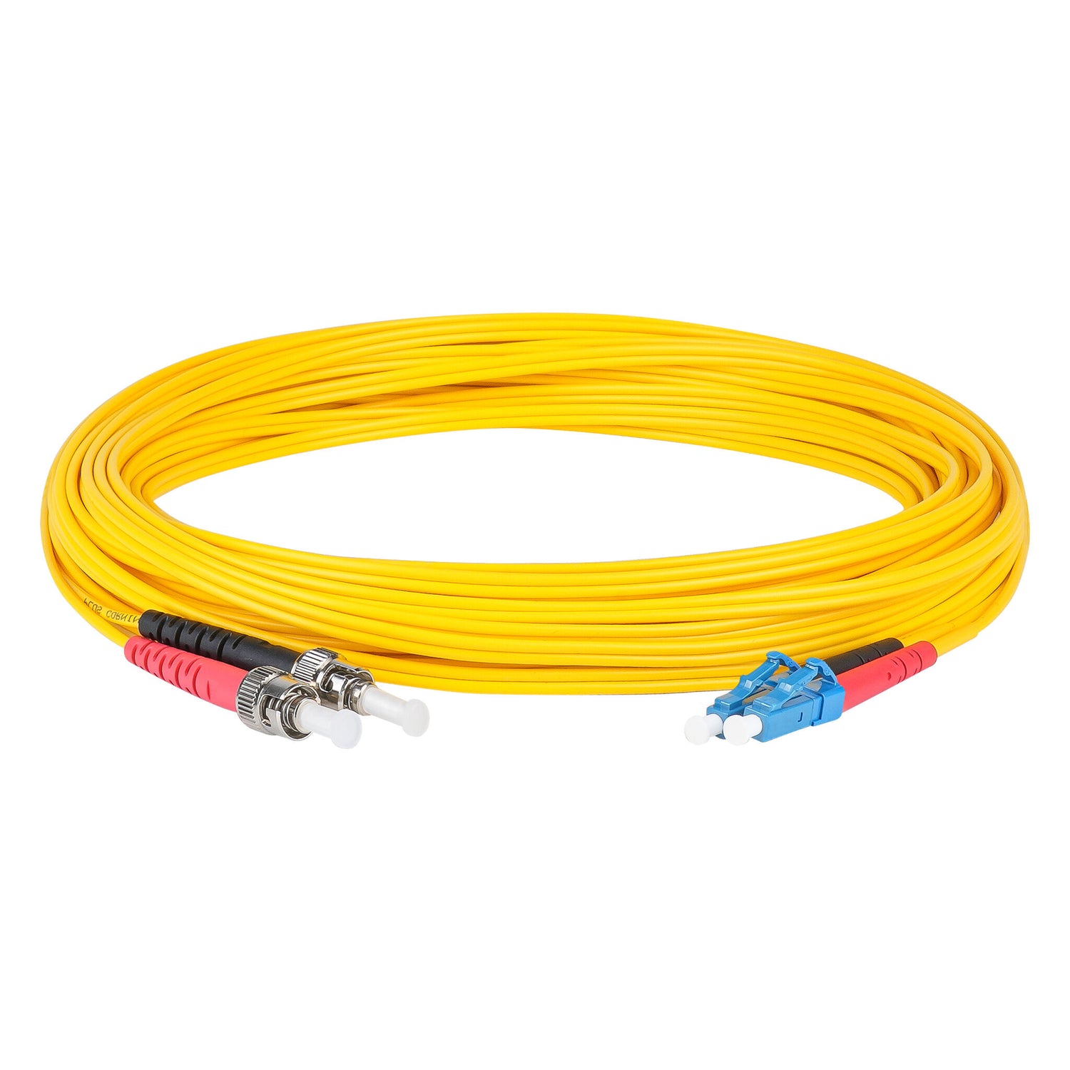 0.2dB LC/UPC to ST/UPC Single-mode Duplex Fiber Patch Cable | Corning SMF-28 Ultra Fiber | Red and Black Boots | OS1/OS2 Compatible | OFNR Jacket