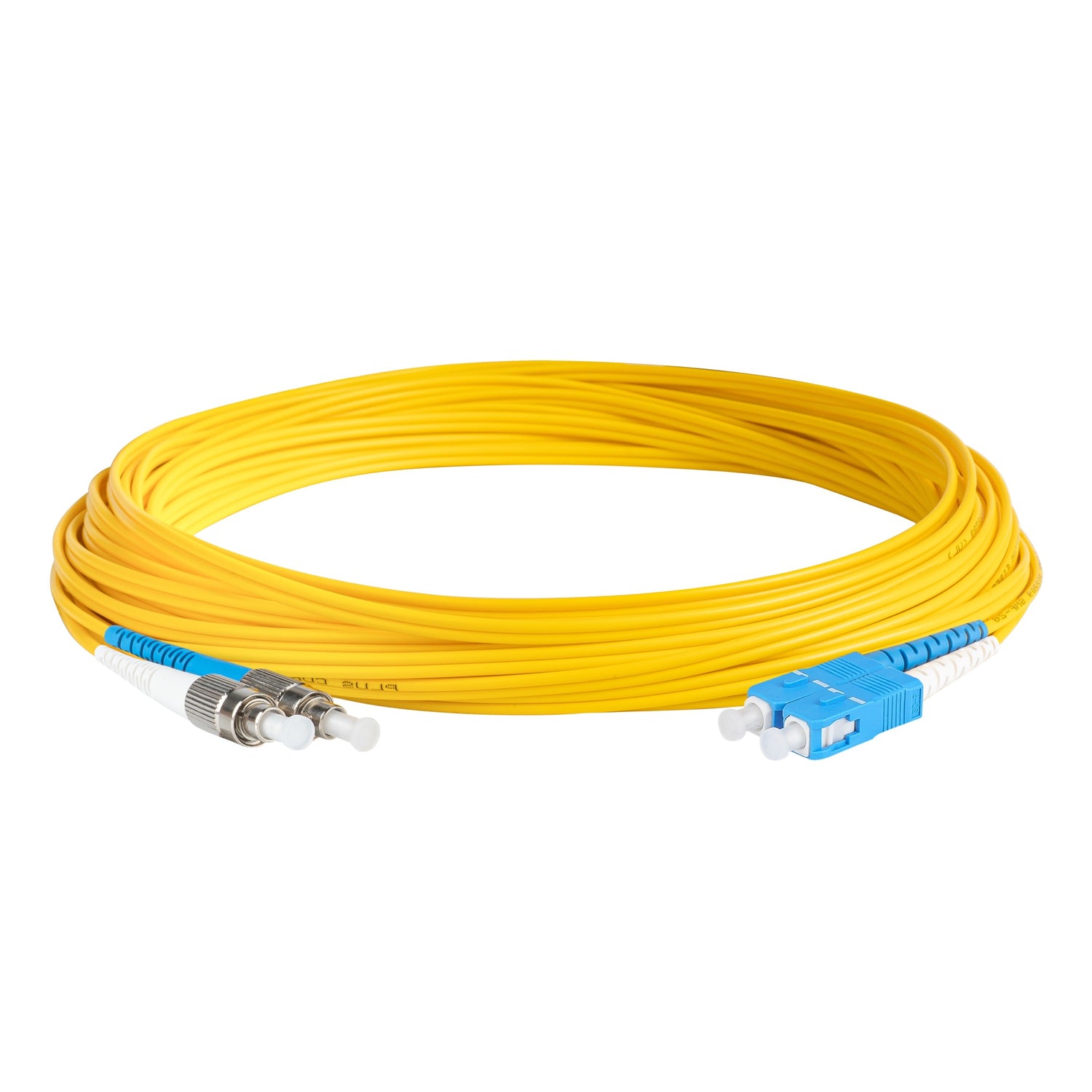 0.2dB SC/UPC to FC/UPC Single-mode Duplex Fiber Patch Cable | Corning SMF-28 Ultra Fiber | Blue and White Boots | OS1/OS2 Compatible | OFNR Jacket