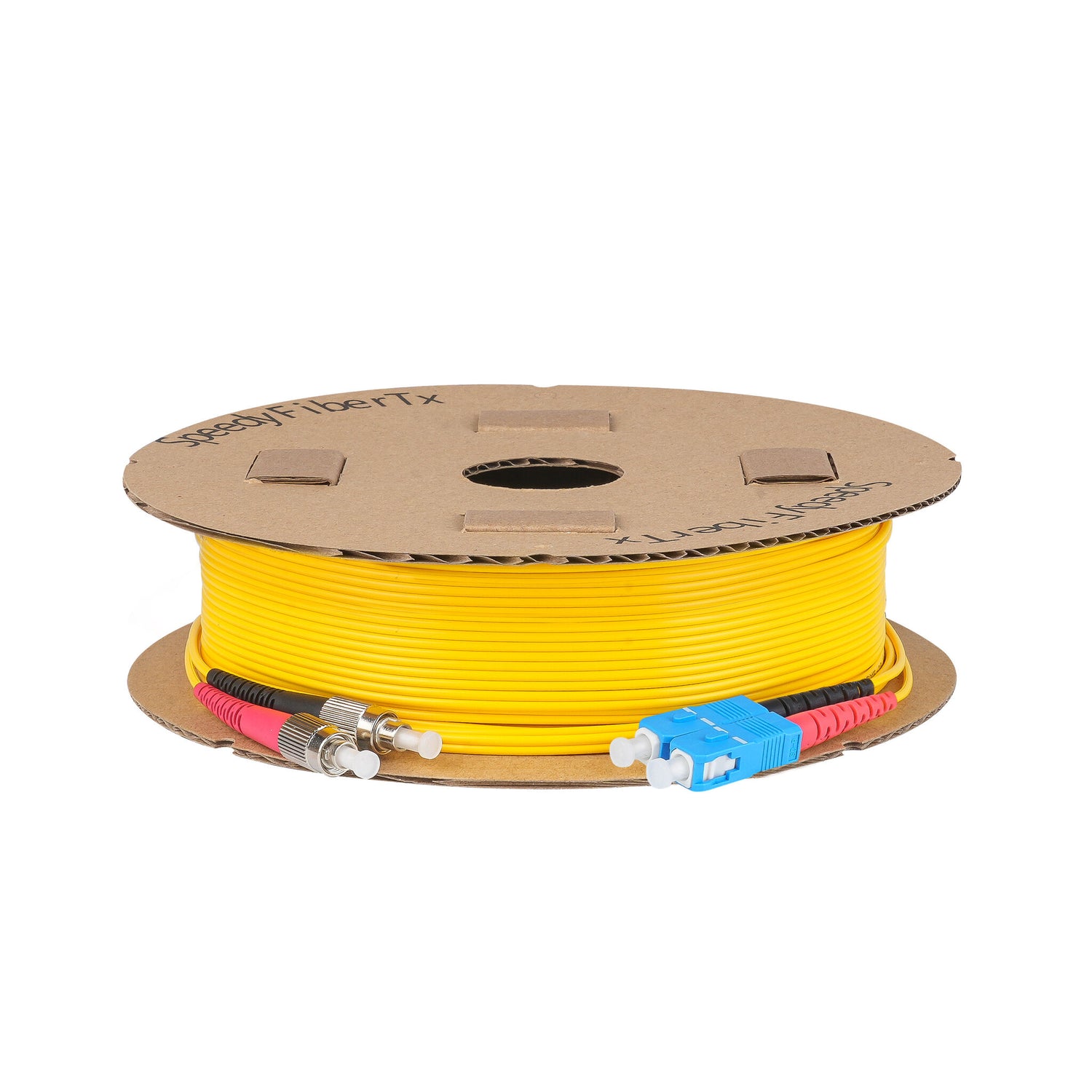 0.2dB SC/UPC to FC/UPC Single-mode Duplex Fiber Patch Cable | Corning SMF-28 Ultra Fiber | Red and Black Boots | OS1/OS2 Compatible | OFNR Jacket