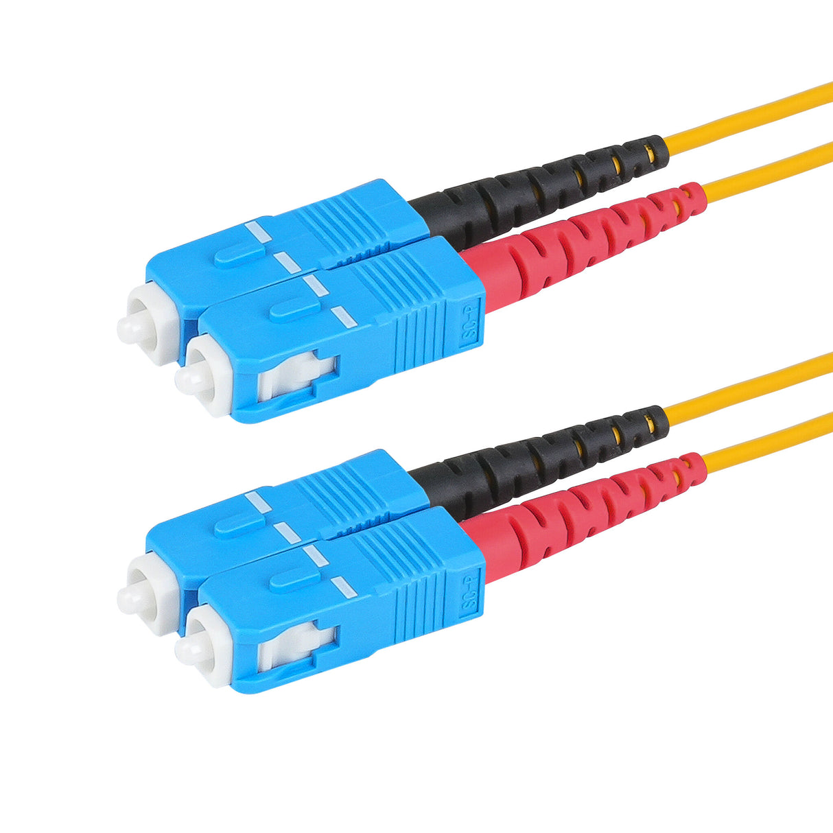0.2dB SC/UPC to SC/UPC Single-mode Duplex Fiber Patch Cable | Corning SMF-28 Ultra Fiber | Red and Black Boots | OS1/OS2 Compatible | OFNR Jacket