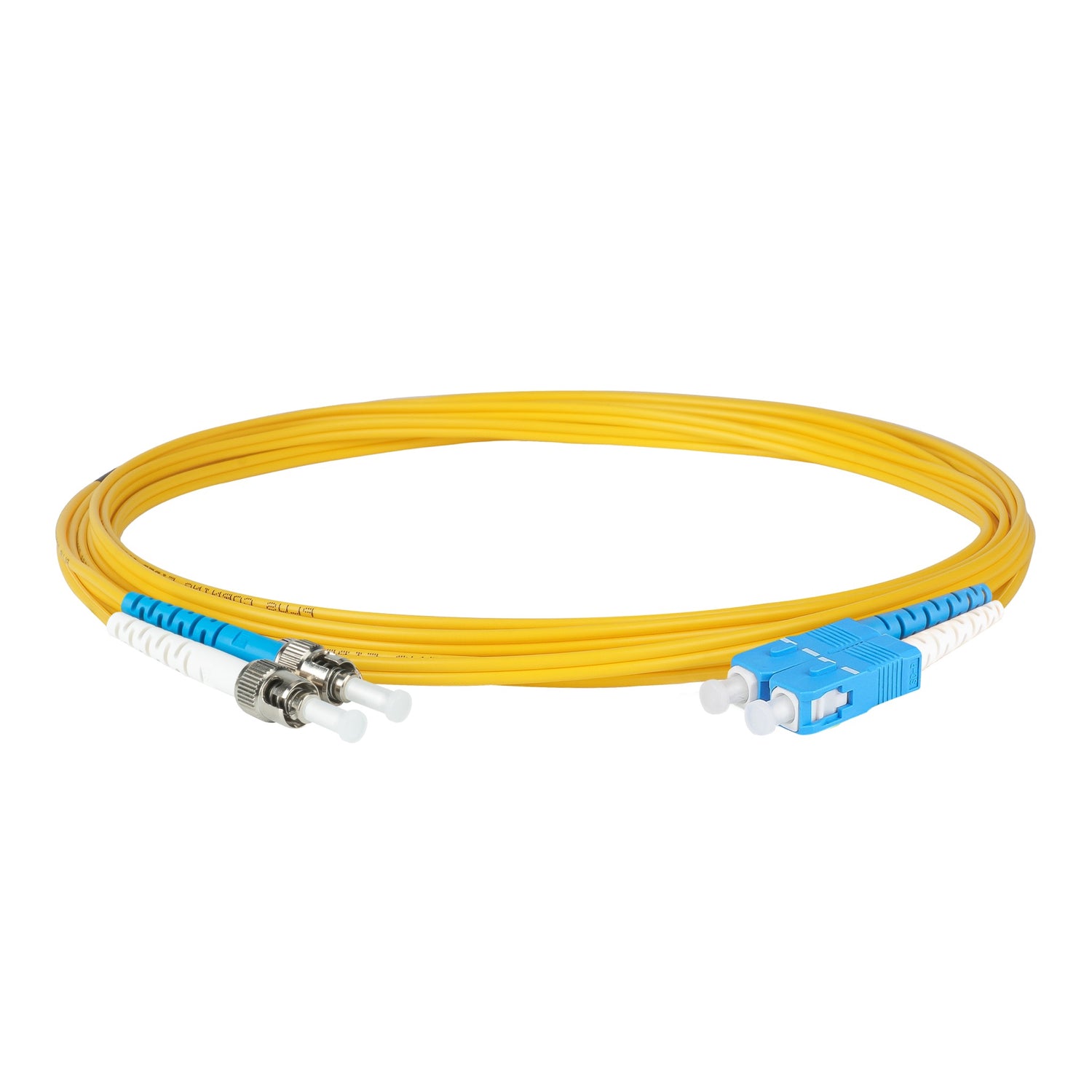 0.2dB SC/UPC to ST/UPC Single-mode Duplex Fiber Patch Cable | Corning SMF-28 Ultra Fiber | Blue and White Boots | OS1/OS2 Compatible | OFNR Jacket