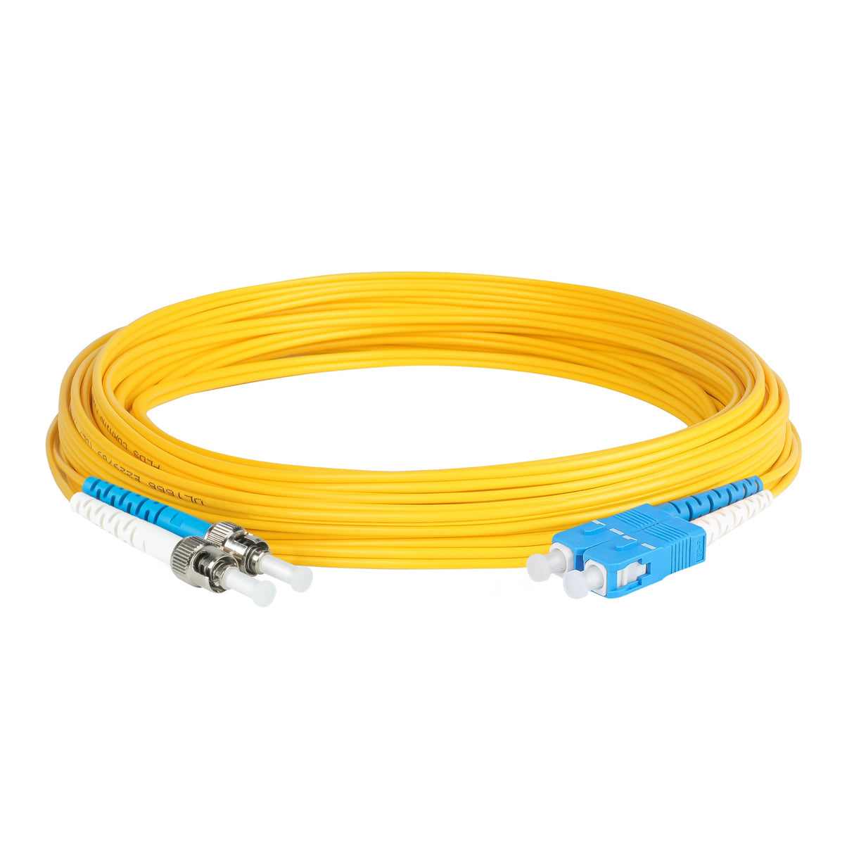 0.2dB SC/UPC to ST/UPC Single-mode Duplex Fiber Patch Cable | Corning SMF-28 Ultra Fiber | Blue and White Boots | OS1/OS2 Compatible | OFNR Jacket
